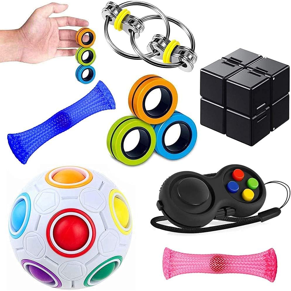 Sensory Fidget Toys Set 7 Pack. Stress Relief Relieve Anxiety Tools Bundle Figette Toys with Fidget Pad, Cube with Infinity, Magnetic Ring, Fidget Box Bulk Figit, Game for Kids Adults Kill Time - Image 2