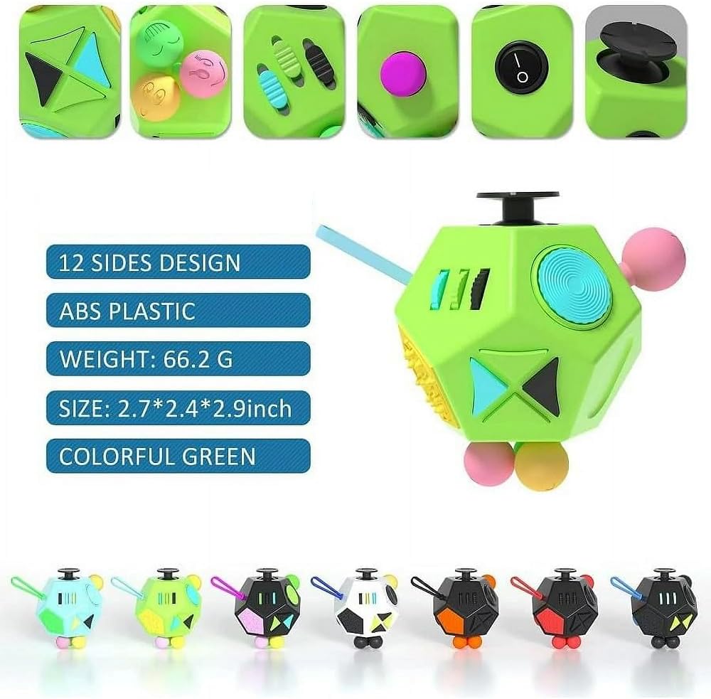Fidget Dodecagon –12-Side Fidget Toys Cube Relieves Stress and Anxiety Anti Depression Focus Travel Toy Cube for Children and Adults Stocking Stuffers Gifts Idea (B1 Green) - Image 3