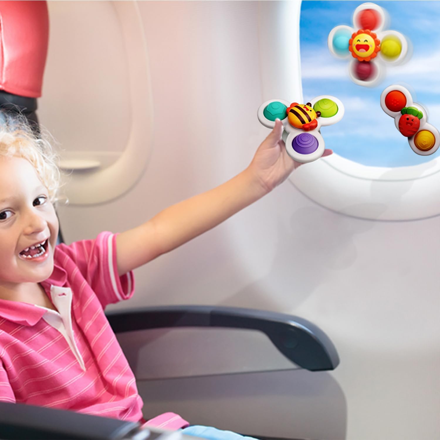 LiKee Strong Suction Cup Fidget Rotating Sensory Bath Toys for Baby, Airplane Car Travel Table & Window Toys for Toddler Boys and Girls, 6+ Months - Image 8