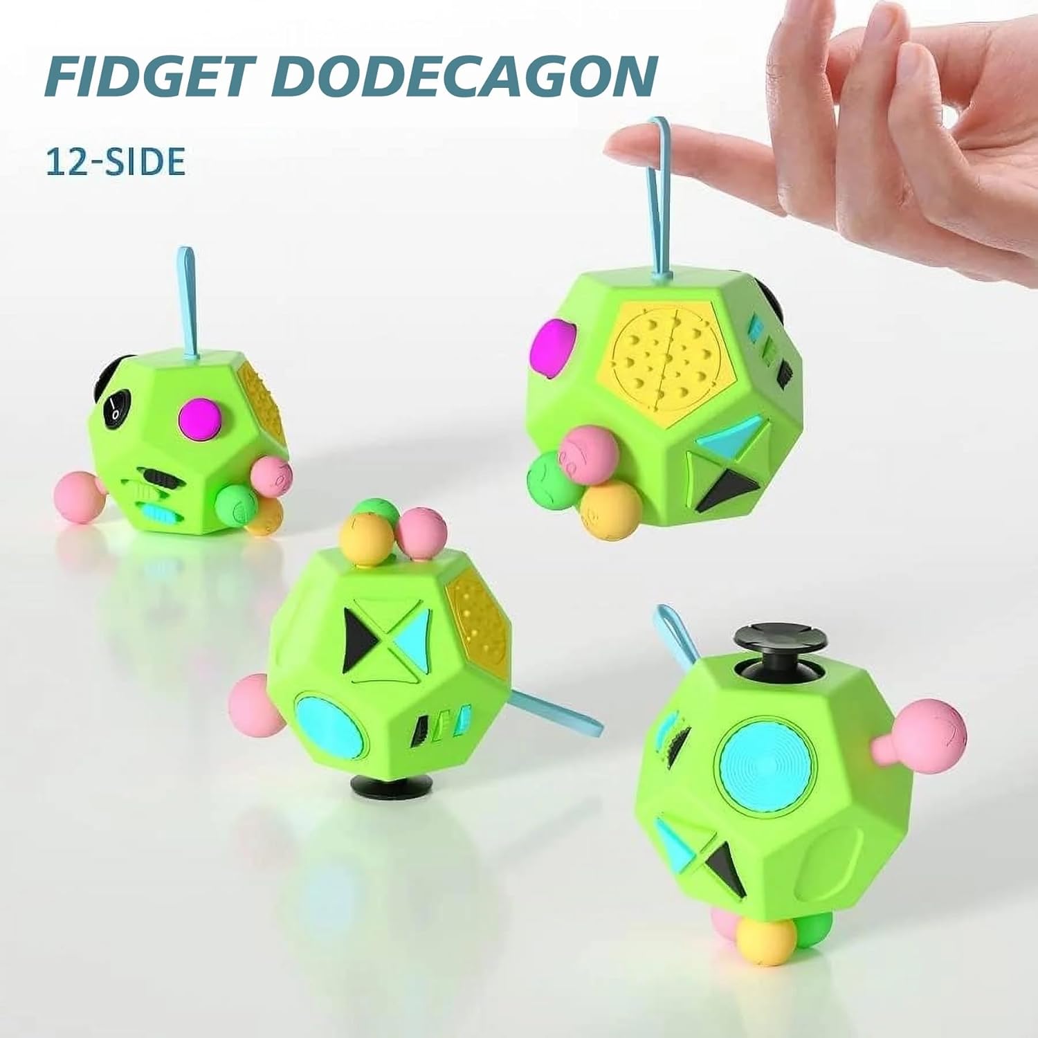 Fidget Dodecagon –12-Side Fidget Toys Cube Relieves Stress and Anxiety Anti Depression Focus Travel Toy Cube for Children and Adults Stocking Stuffers Gifts Idea (B1 Green) - Image 2