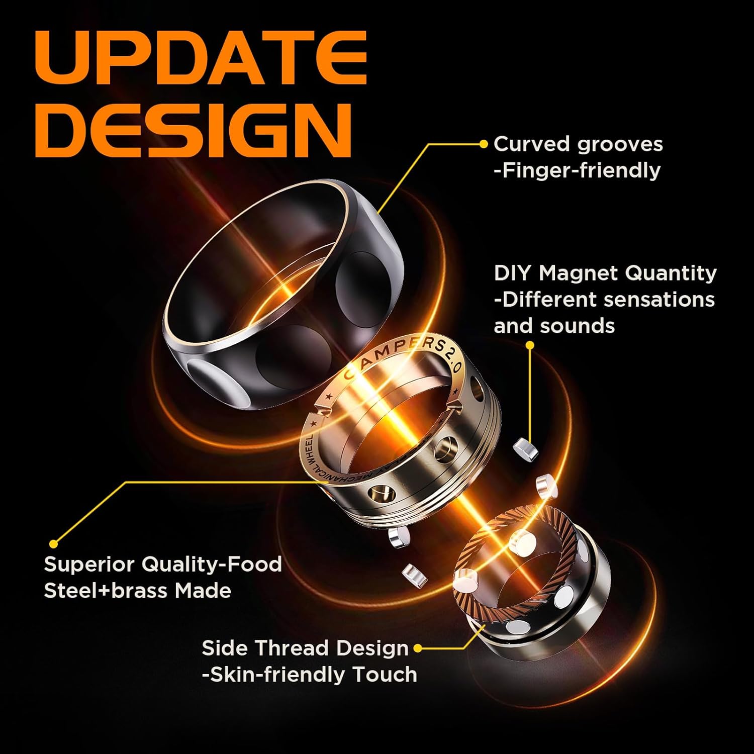 Fidget Spinner for Stress Relief – DIY Magnetic Fidget Ring with Engaging Sounds, EDC Stainless Steel Toys for Adults & Teens, Perfect for Work, Study, Waiting, Gift and Stocking Stuffer - Image 3