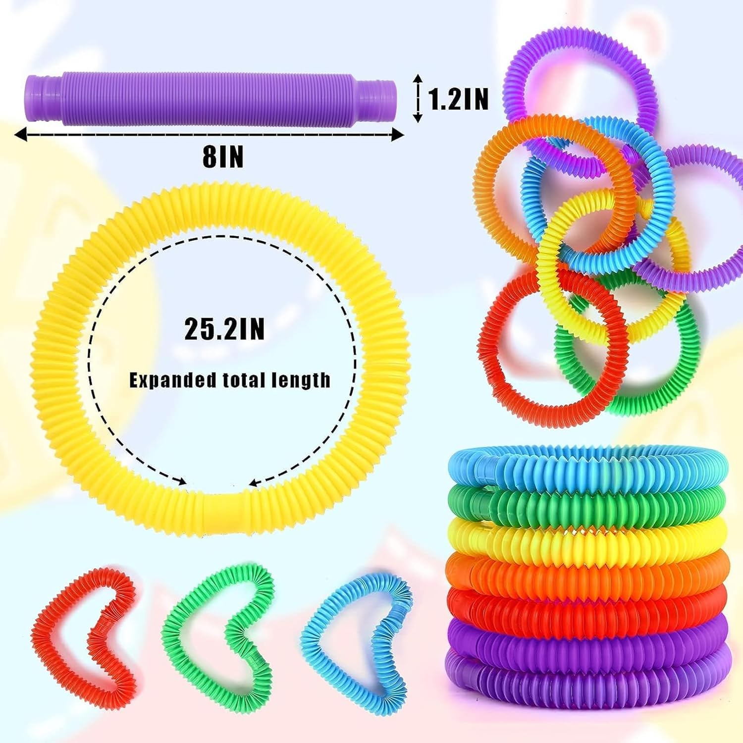 Vanblue Large 8 Pcs Pop Tubes Sensory Fidget Tubes Summer Toddler Toys Party Favors with Autism Classroom Prizes Gifts Goodie Bag Stuffers Anxiety Stress Relief Toys for Kids Adults - Image 3