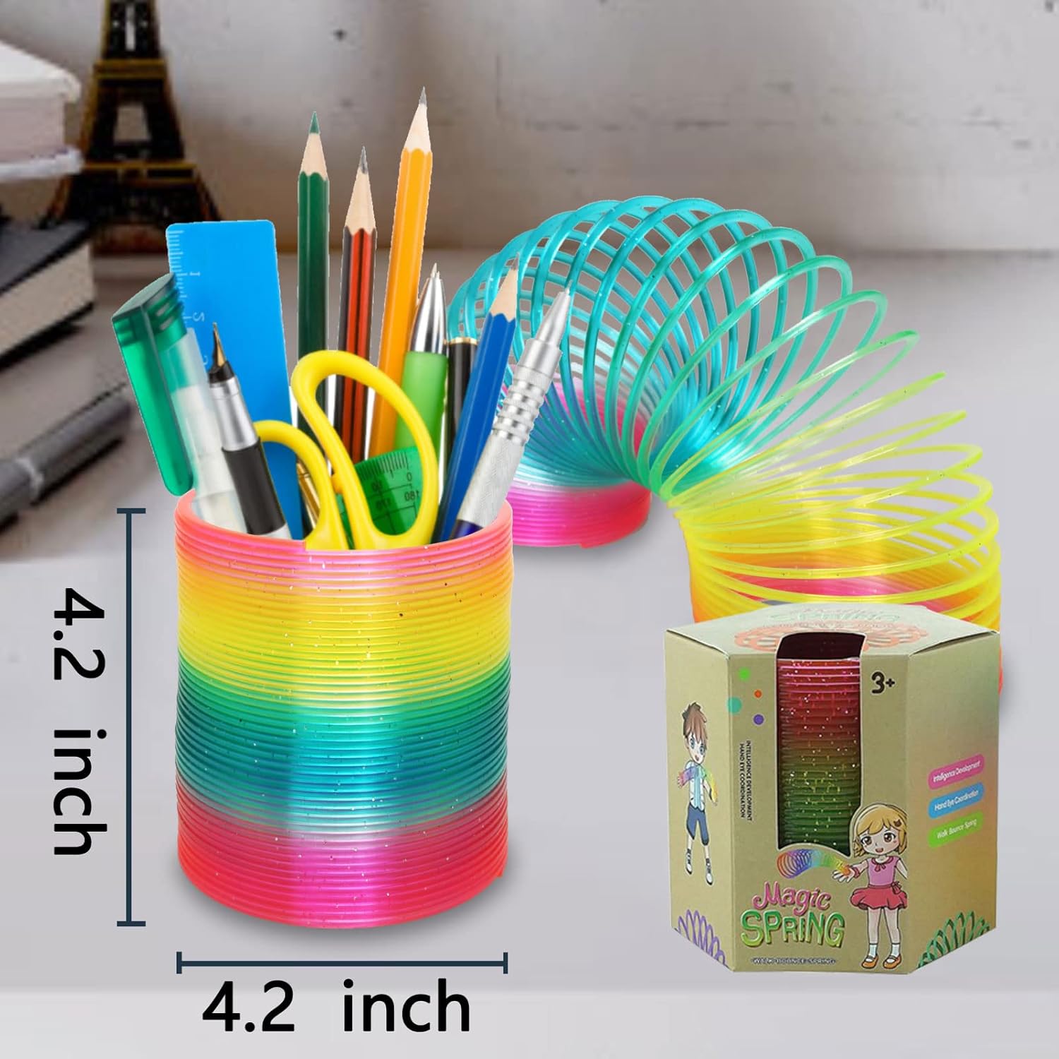 4.2 Inch Giant Sequin Color Rainbow Coil Spring Toy,Classic Magic Spring Decompression Toys,Stair Toys for Children - Image 5