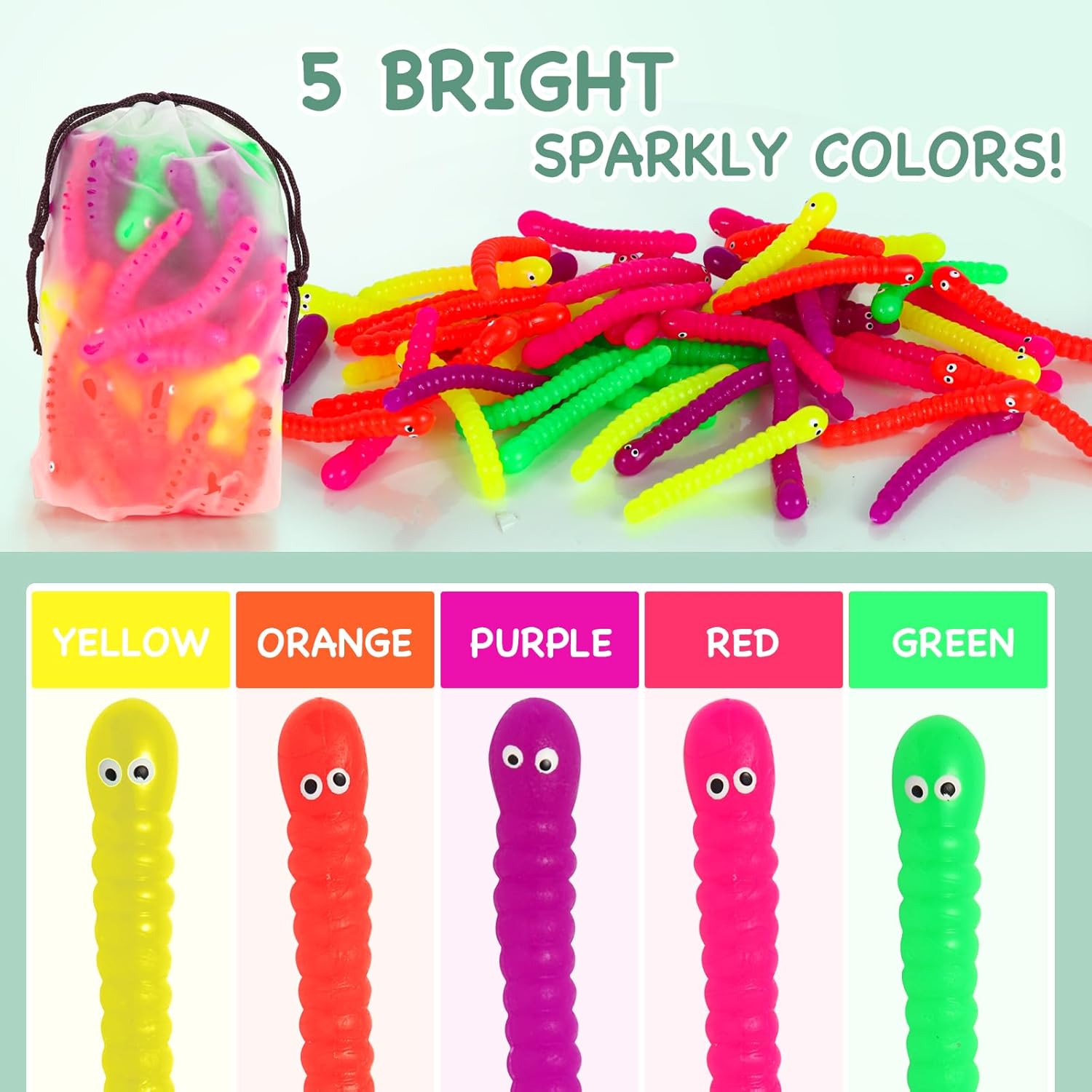 50 PCS Stretchy Fidget Toys Colorful Stretchy Strings,Sensory Fidget Worm Stretch Toys for Kids, Stocking Stuffers Party Favors for Boys and Girls Classroom Prizes, Pinata Fillers,Goodie Bag Stuffers - Image 4