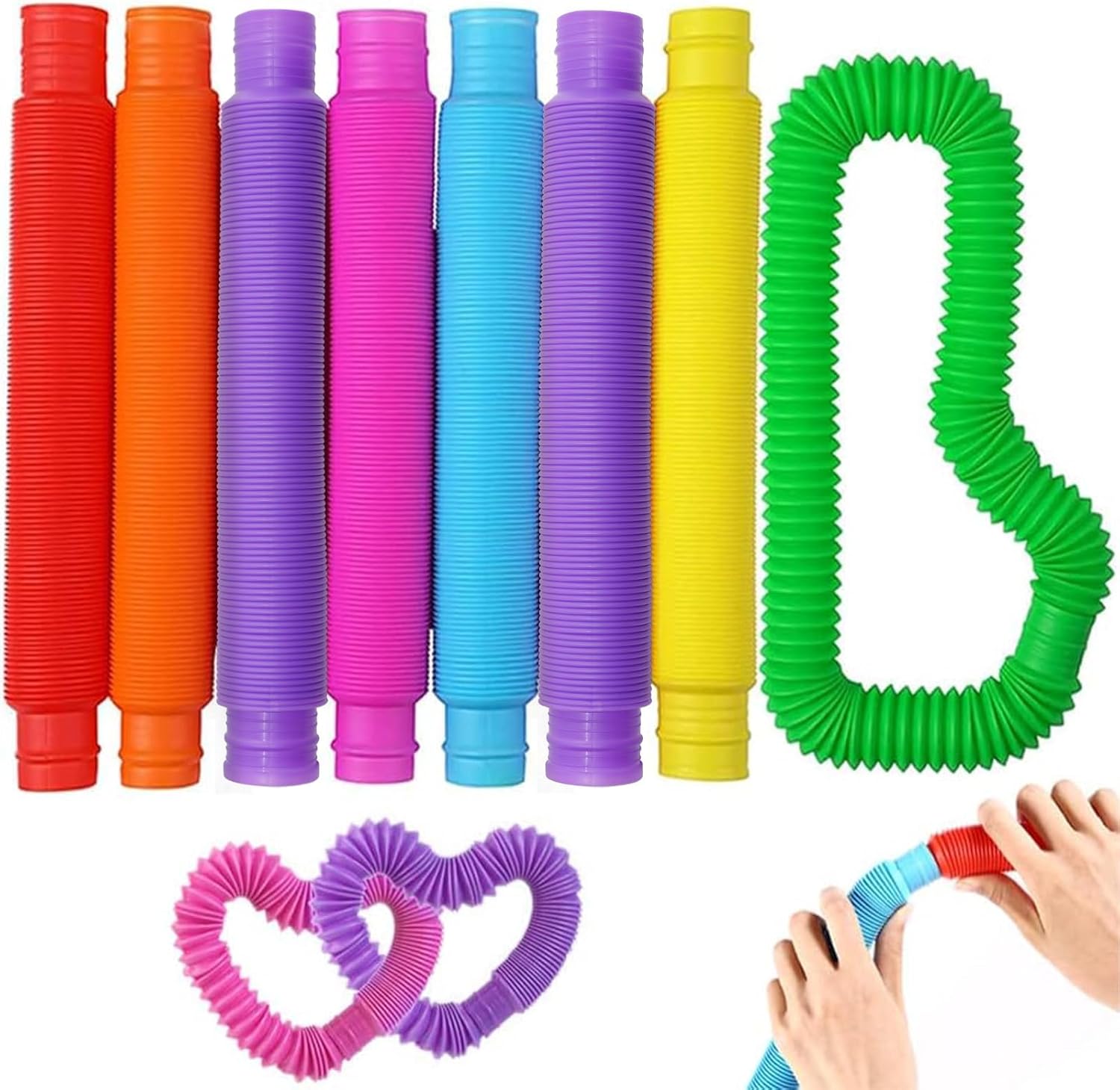 Vanblue Large 8 Pcs Pop Tubes Sensory Fidget Tubes Summer Toddler Toys Party Favors with Autism Classroom Prizes Gifts Goodie Bag Stuffers Anxiety Stress Relief Toys for Kids Adults - Image 2