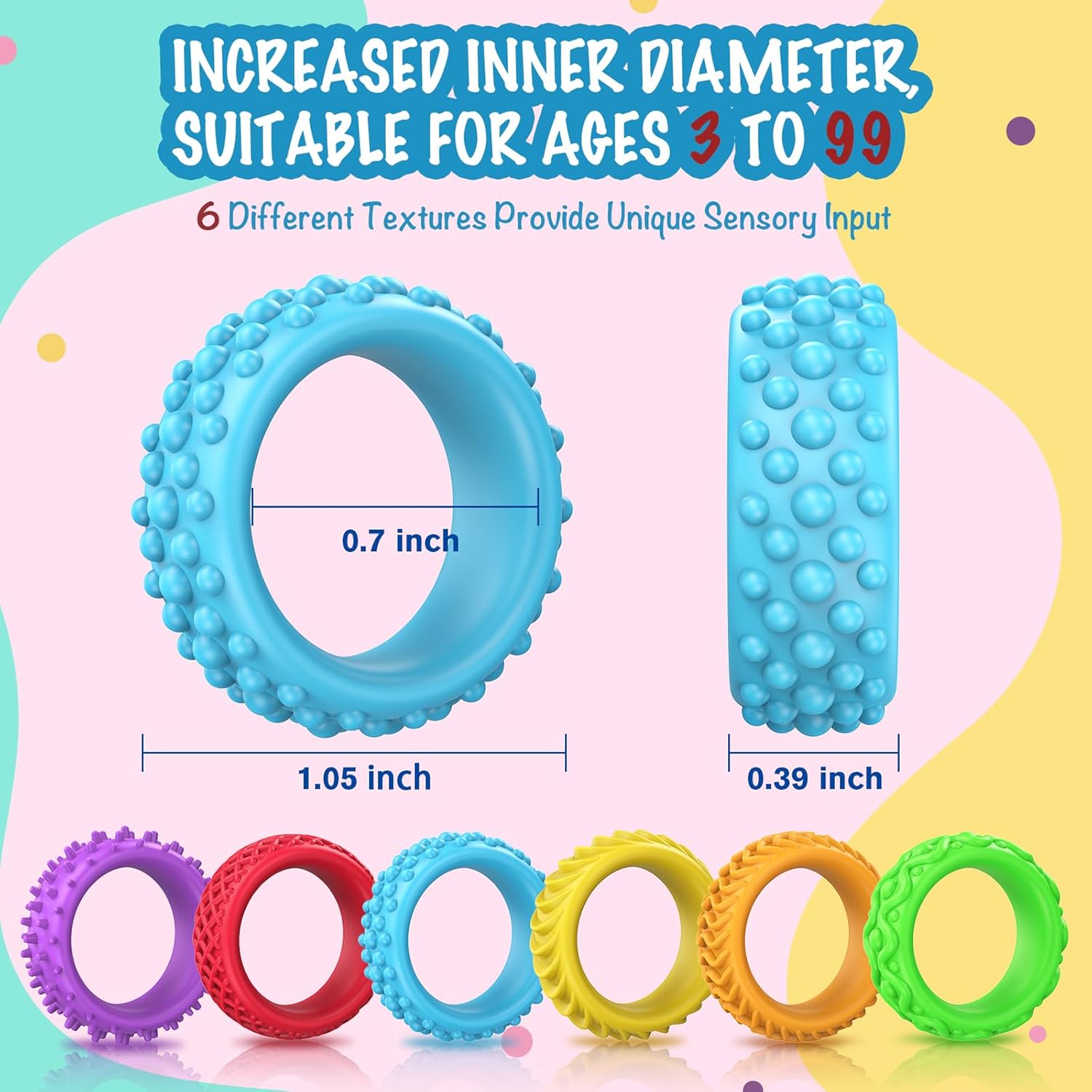 Sensory Toys Fidget Rings for Kids - 18 Pcs Chewable Silicone Quiet Classroom Fidget Toys Bulk, Spiky Small Anxiety Relief Items for ADHD Autism - Image 4
