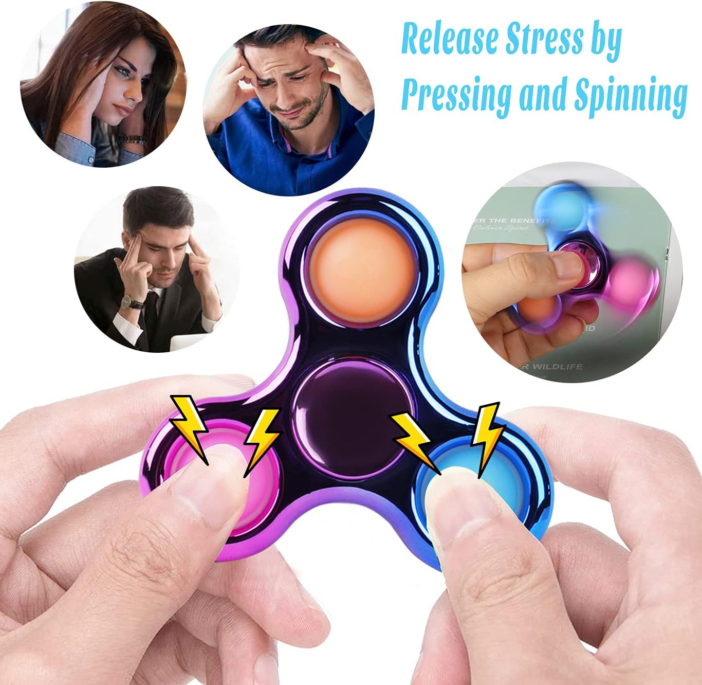 3 Pack Pop Fidget Spinner, Ideal Decompression Fidget Toys Adult Fidget Spinner for Relief, Goodie Bag Stuffers Return Gifts Birthday Party Favors Classroom Carnival Prize for Kids Boys Girls - Image 3