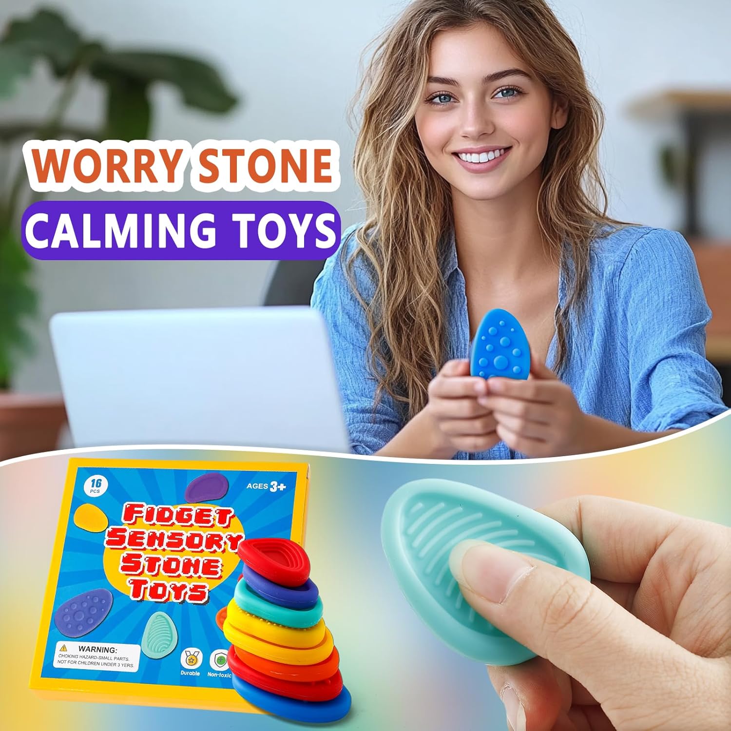 Fidget Toys Kids Sensory Stone: 8 Pack Silicone Textured Soft Worry Stones - Small Silent Autism Fidgets for Anxiety Relief | Calm Down Quiet Item Toys | Classroom Students Prizes - Image 8