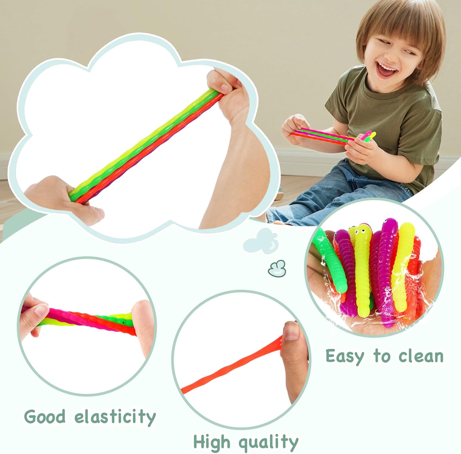 50 PCS Stretchy Fidget Toys Colorful Stretchy Strings,Sensory Fidget Worm Stretch Toys for Kids, Stocking Stuffers Party Favors for Boys and Girls Classroom Prizes, Pinata Fillers,Goodie Bag Stuffers - Image 5