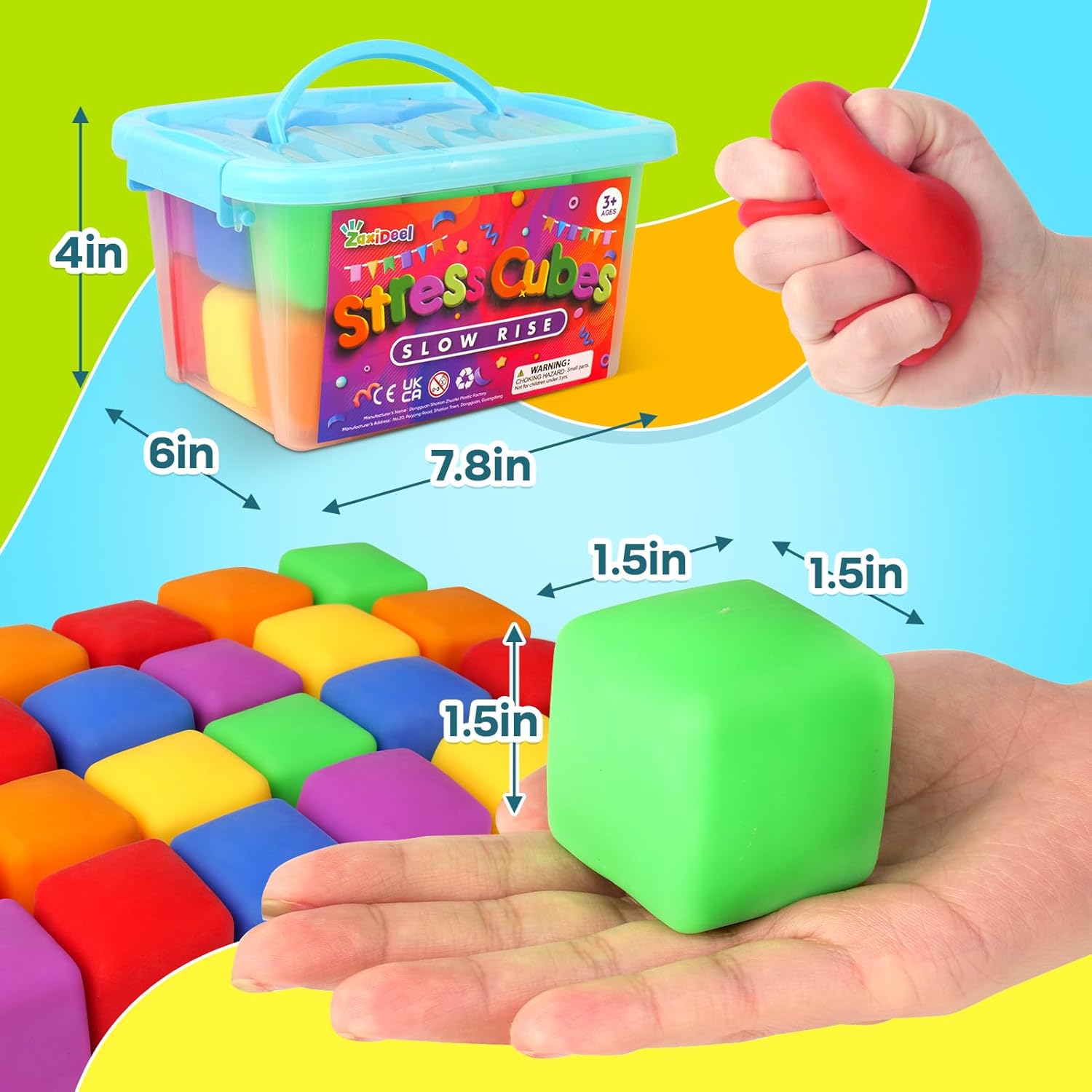 24 Pack Mini Slow Rise Stress Cube: Pull Stretch Fidget Toys for Anxiety Relief, Dough Squishy Toys Bulk for Kids, Classroom Prize Box Toys, Fidgets for Classroom, Hand Therapy Sensory Squishy Ball - Image 4