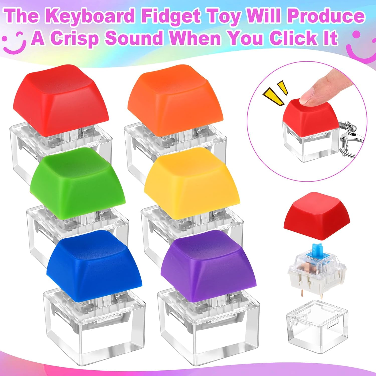 36 Pcs Keyboard Fidget Toy Fidget Clicker Keyboard Keychain Decompression Relief Toys Button Stress Relief Gifts for Adults Kids Pass The Time (Classic Color) - Image 4