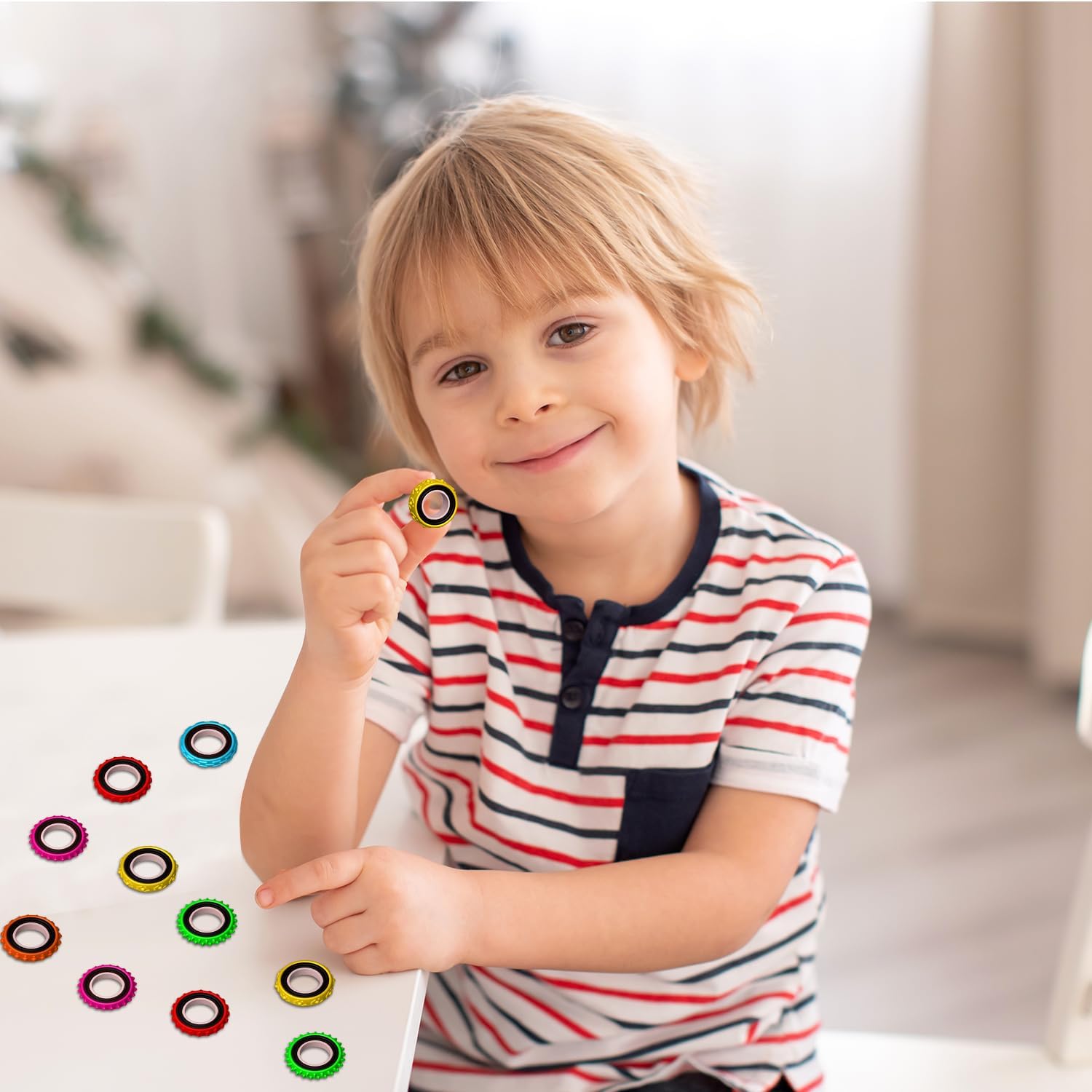 Sensory Toys Fidget Rings for Kids,Finger Spinner Rings,Texture Stress Toys for Kids Autism Calming,Quiet Desk Fidgets for Classroom Anxiety Office for Teens,Pain Stim Stress Relief Sensory Rings(12) - Image 7