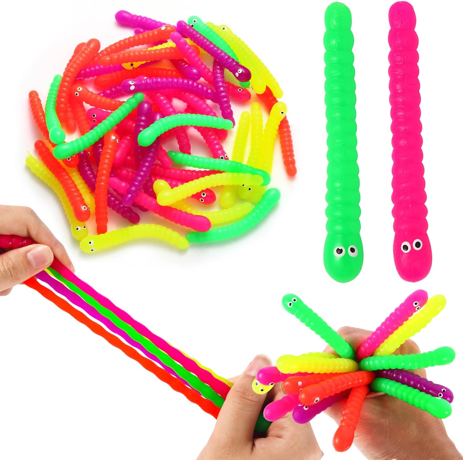 50 PCS Stretchy Fidget Toys Colorful Stretchy Strings,Sensory Fidget Worm Stretch Toys for Kids, Stocking Stuffers Party Favors for Boys and Girls Classroom Prizes, Pinata Fillers,Goodie Bag Stuffers - Image 2