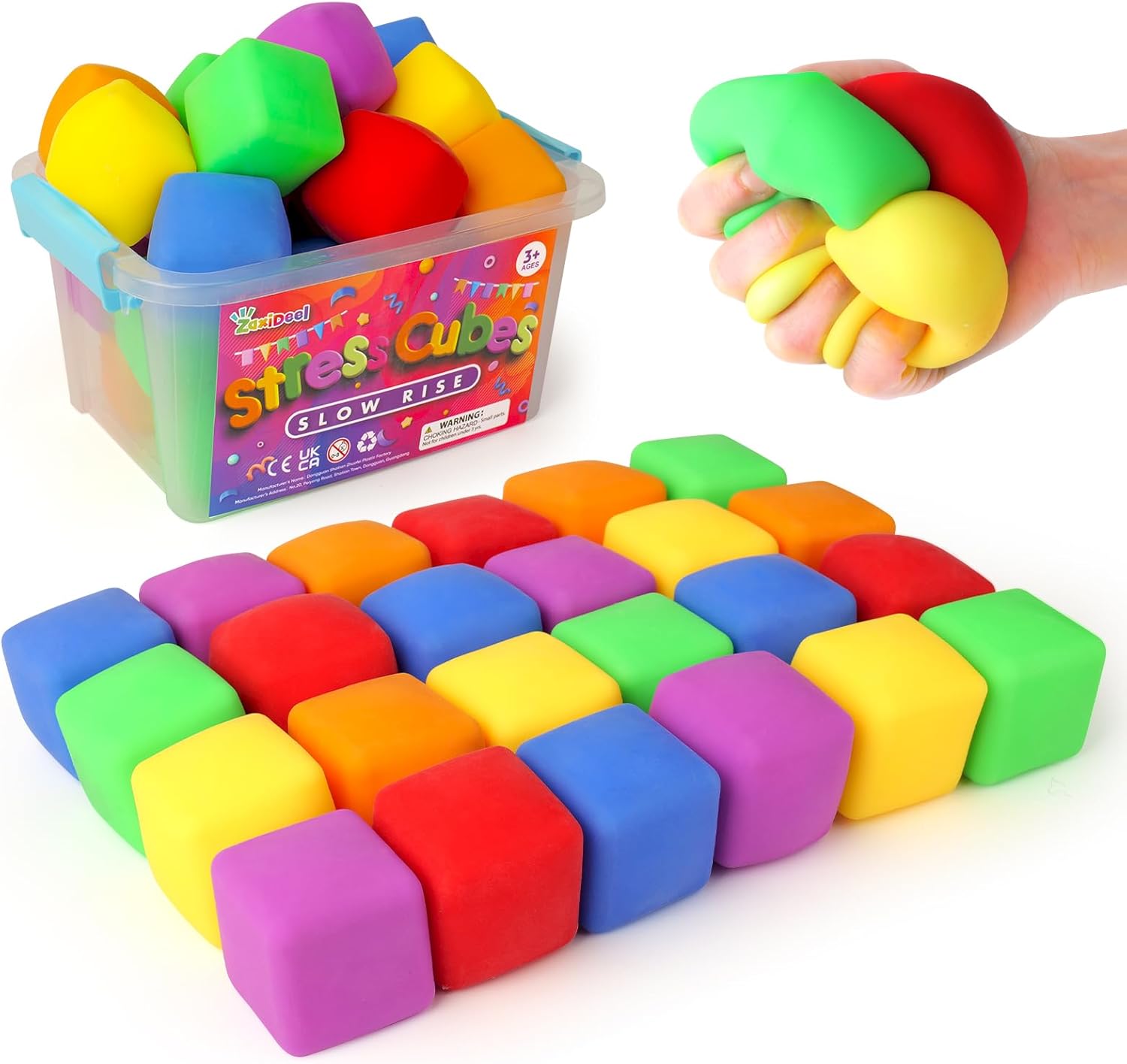 24 Pack Mini Slow Rise Stress Cube: Pull Stretch Fidget Toys for Anxiety Relief, Dough Squishy Toys Bulk for Kids, Classroom Prize Box Toys, Fidgets for Classroom, Hand Therapy Sensory Squishy Ball - Image 2