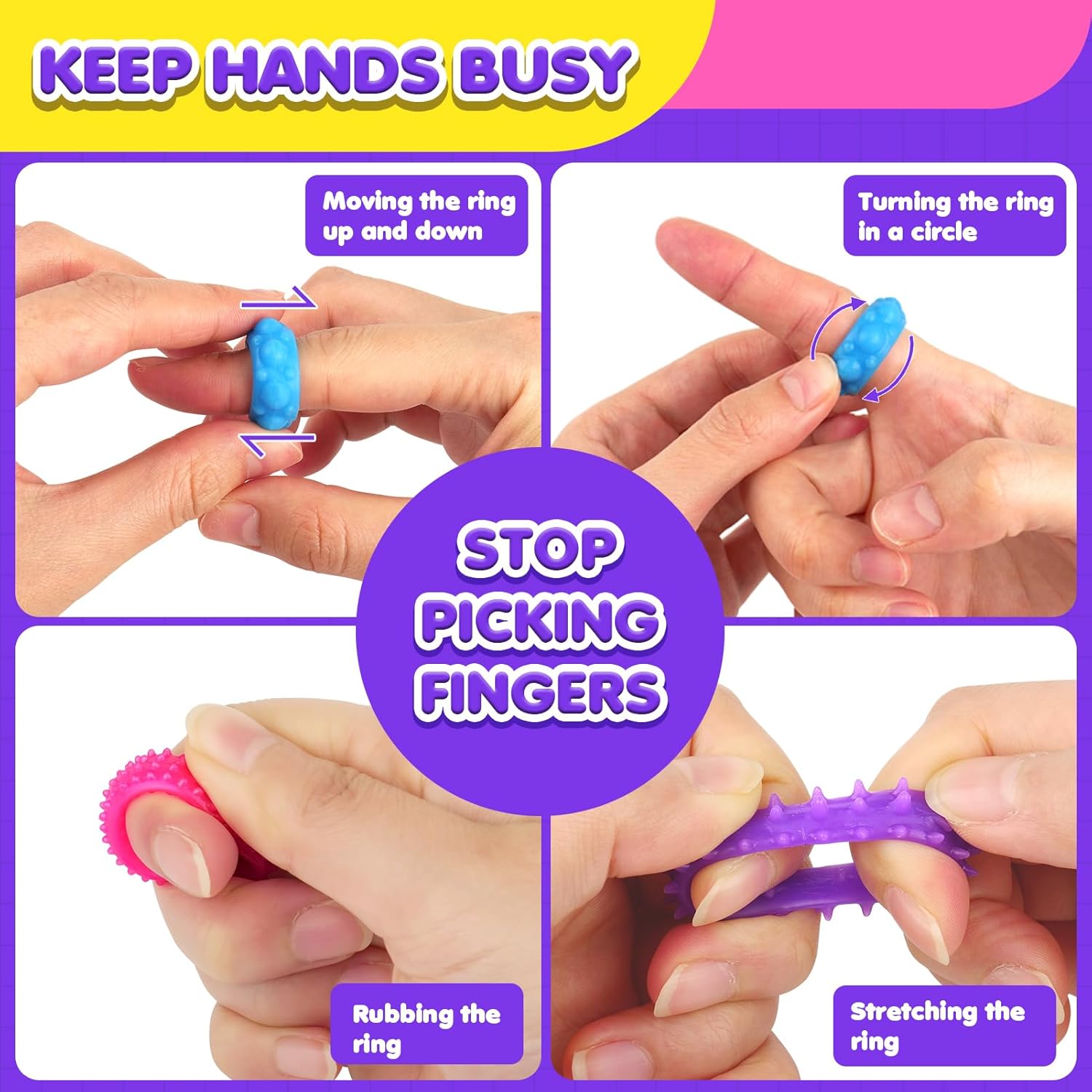 Fidget Toys Sensory Rings for Kids: Fidget Ring 18 Pack - Sensory Toys for Kids with Autism - Quiet Anxiety Fidgets Bulk for Classroom Prize - Image 4