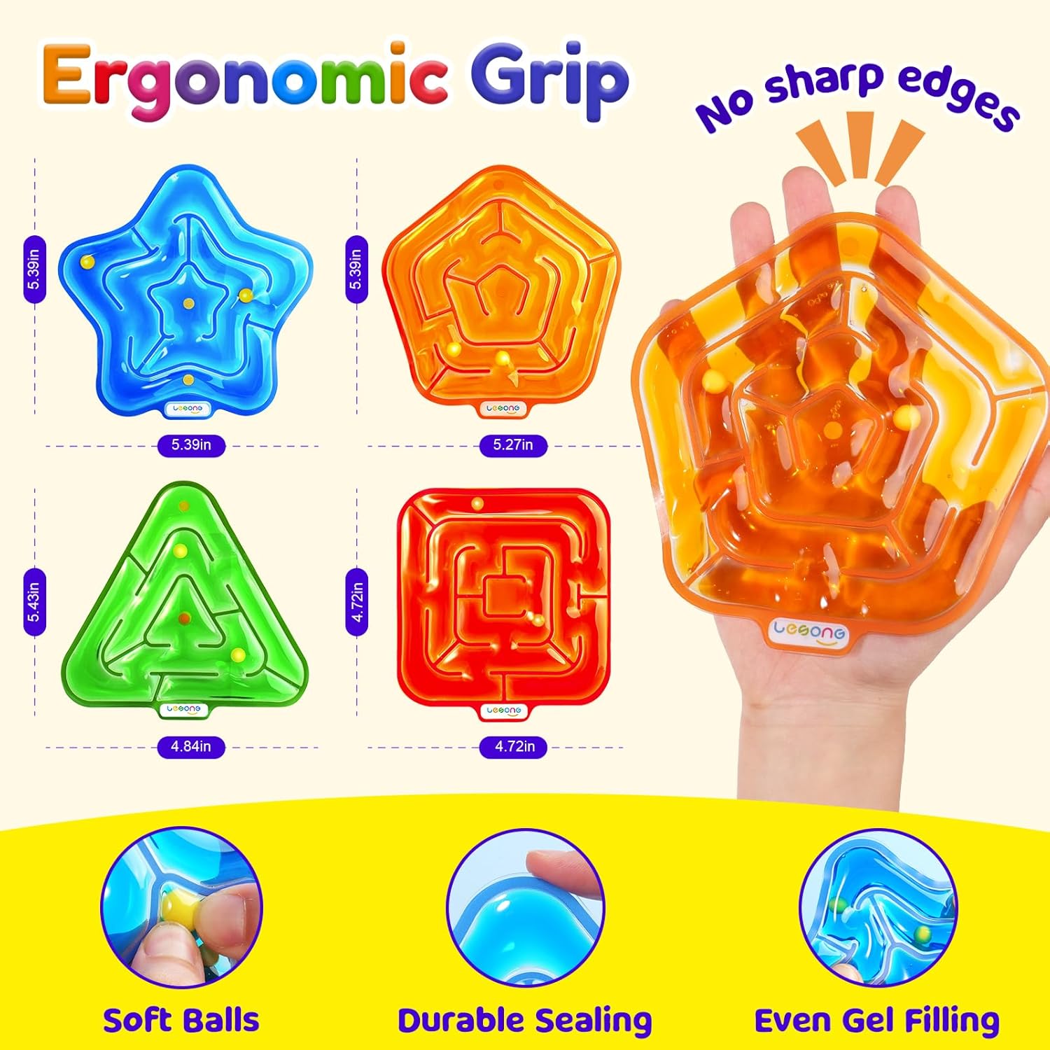 LESONG Sensory Fidget Toys for Kids: Gel-Filled Squishy Fidget Maze - Calming Sensory Toys for Autism ADHD Classroom Travel - Prizes for Boys Girls (4 Pack) - Image 4