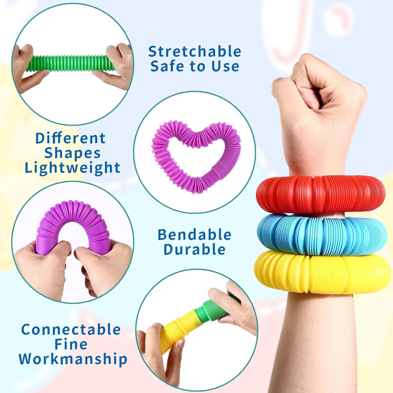 Vanblue Large 8 Pcs Pop Tubes Sensory Fidget Tubes Summer Toddler Toys Party Favors with Autism Classroom Prizes Gifts Goodie Bag Stuffers Anxiety Stress Relief Toys for Kids Adults - Image 4