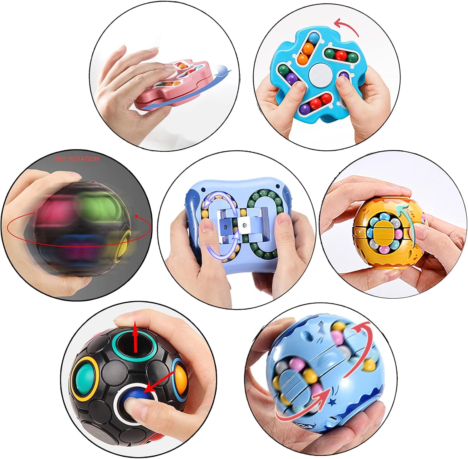 4Pack Fidget Spinners Rotate Cube Puzzles-Pop Sensory Toys for Autistic Children, Brain Teaser Sudoku Puzzles for Unisex-Children, Adults, Stress Relief Gifts, Learning & Education Toys (Red White) - Image 3