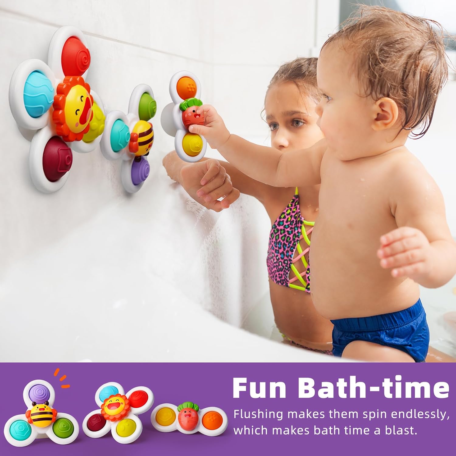 LiKee Strong Suction Cup Fidget Rotating Sensory Bath Toys for Baby, Airplane Car Travel Table & Window Toys for Toddler Boys and Girls, 6+ Months - Image 6