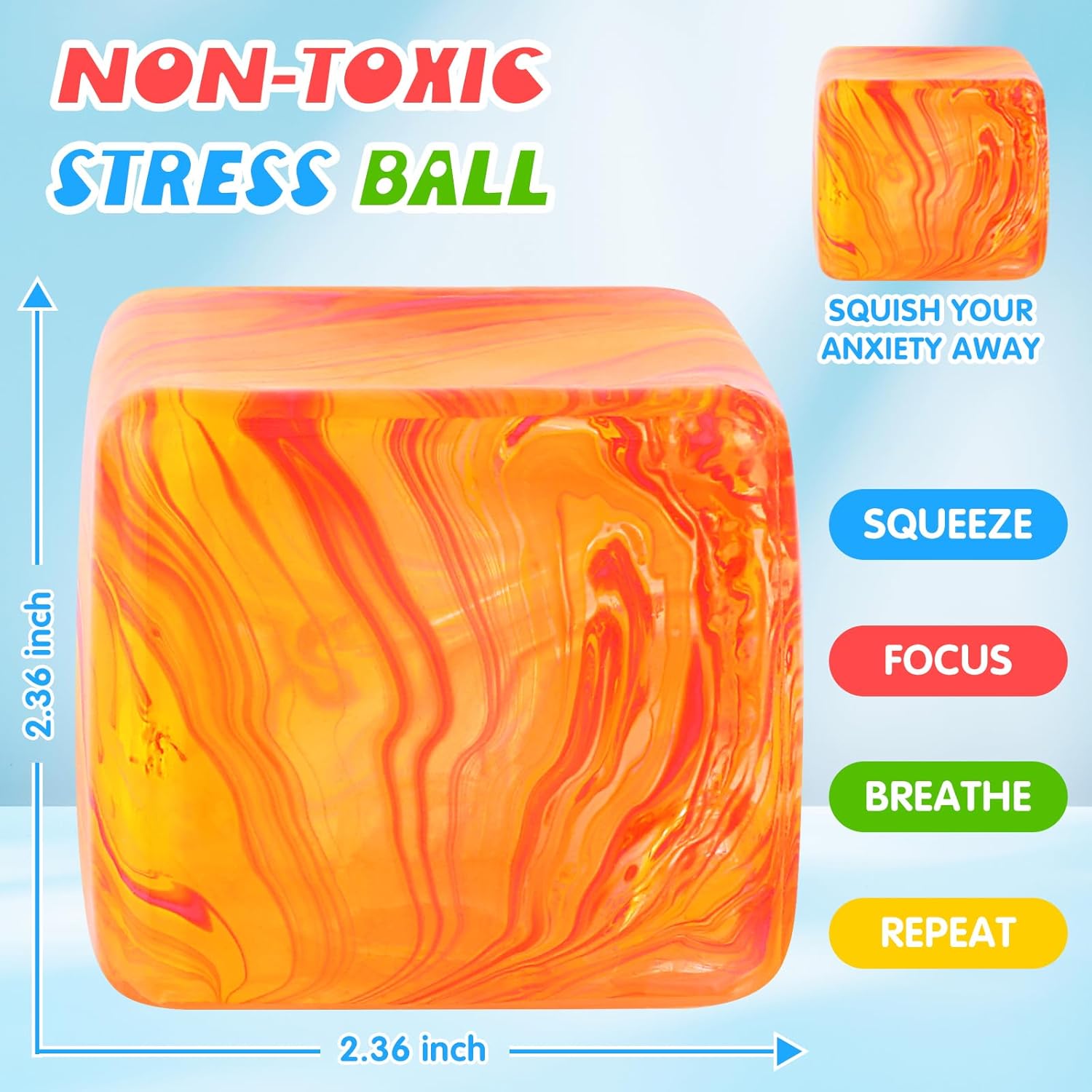 Fidget Toys Squishy Stress Cube, Stress Balls for Kids Adults Squishies Stress Relief, Ice Squishy Cube Sugar Balls, Sensory Toys for Kids with Autism, Fidgets for Classroom Prize Toys (Orange) - Image 4