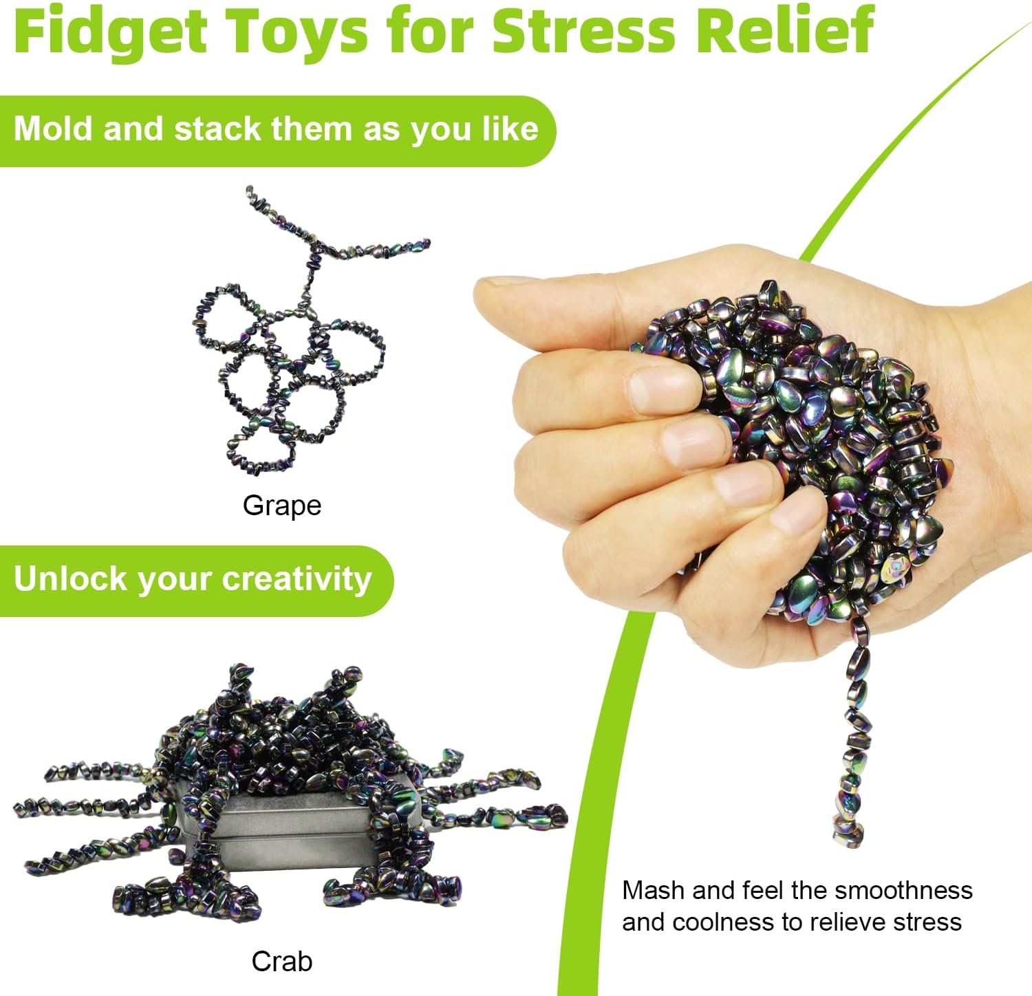 600 PCS Fidget Toys for Adults Teens, Ferrite Stones Magnet Toys for Autism ADHD Anxiety Relief, Weak Magnetic Executive Desk Toy Rocks for Gifts Holiday Stocking Stuffer, 5 mm, Colorful - Image 3