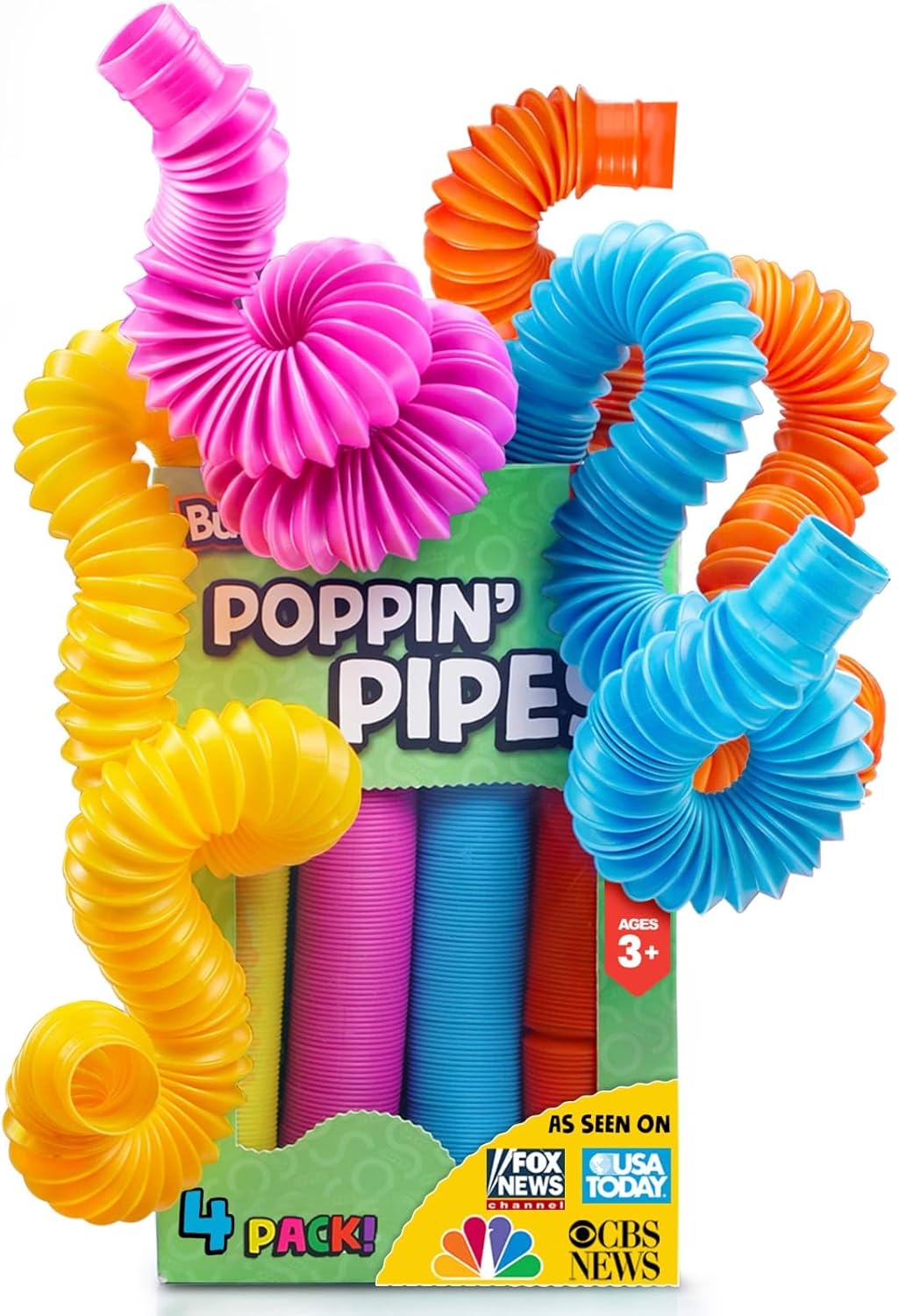 BUNMO Pop Tubes – Large 4-Pack Sensory & Fidget Tubes for Kids 3+ | Stretch, Connect & Pop | Creative STEM Play & Fine-Motor Practice | Vibrant Colors | Non-Mouthable Toy - Image 2