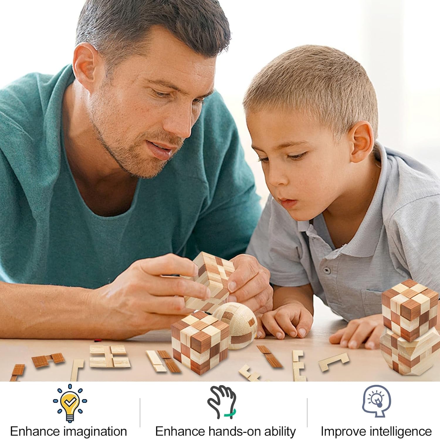 4 Pack Wooden Puzzle Games Brain Teasers Toy- 3D Puzzles for Teens and Adults - Wooden Logic Puzzle Wood Snake Cube Magic Cube Magic Ball Brain Teaser Intellectual Removing Assembling Toy - Image 8