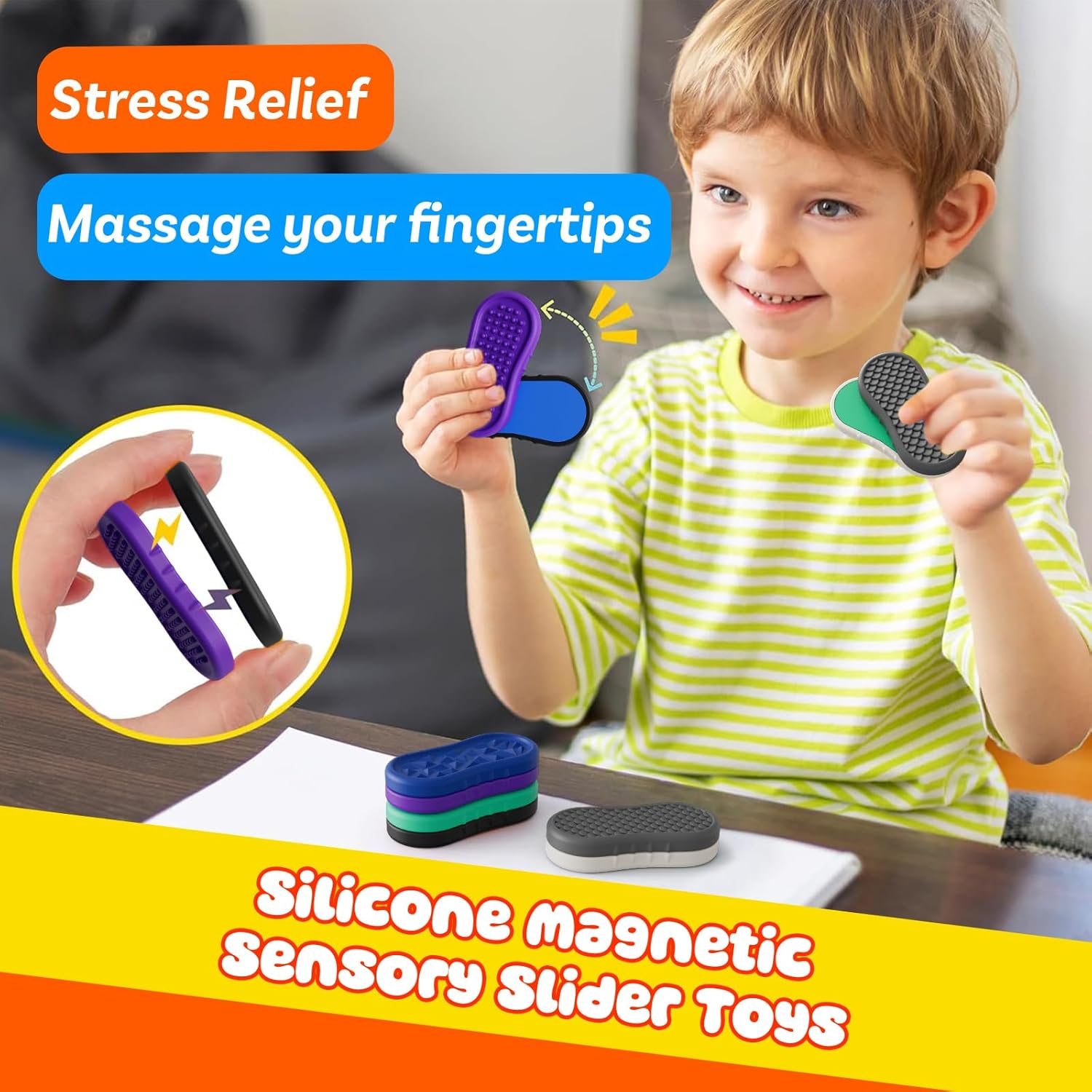 Magnetic Fidget Slider Toys for Kids & Adults - Textured Silicone Magnetic Sliders Fidgets for Autism Calming, Strongest Neodymium Magnets, Quiet Stress Relief Sensory Toy for Autism ADHD Anxiety - Image 6