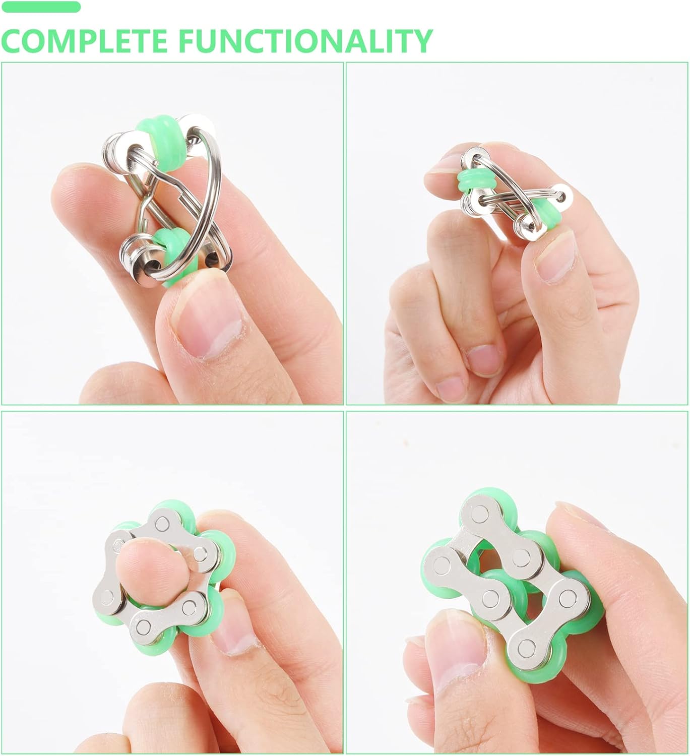 8 Pcs Hand Fidget Toys for Adults Roller Bike Chain Figette Spinners Flippy Chain Mesh Marble and Spiky Sensory Rings Desk Silent Figits Toys for Teens Anxiety and Stress Relief Easter Toys - Image 5
