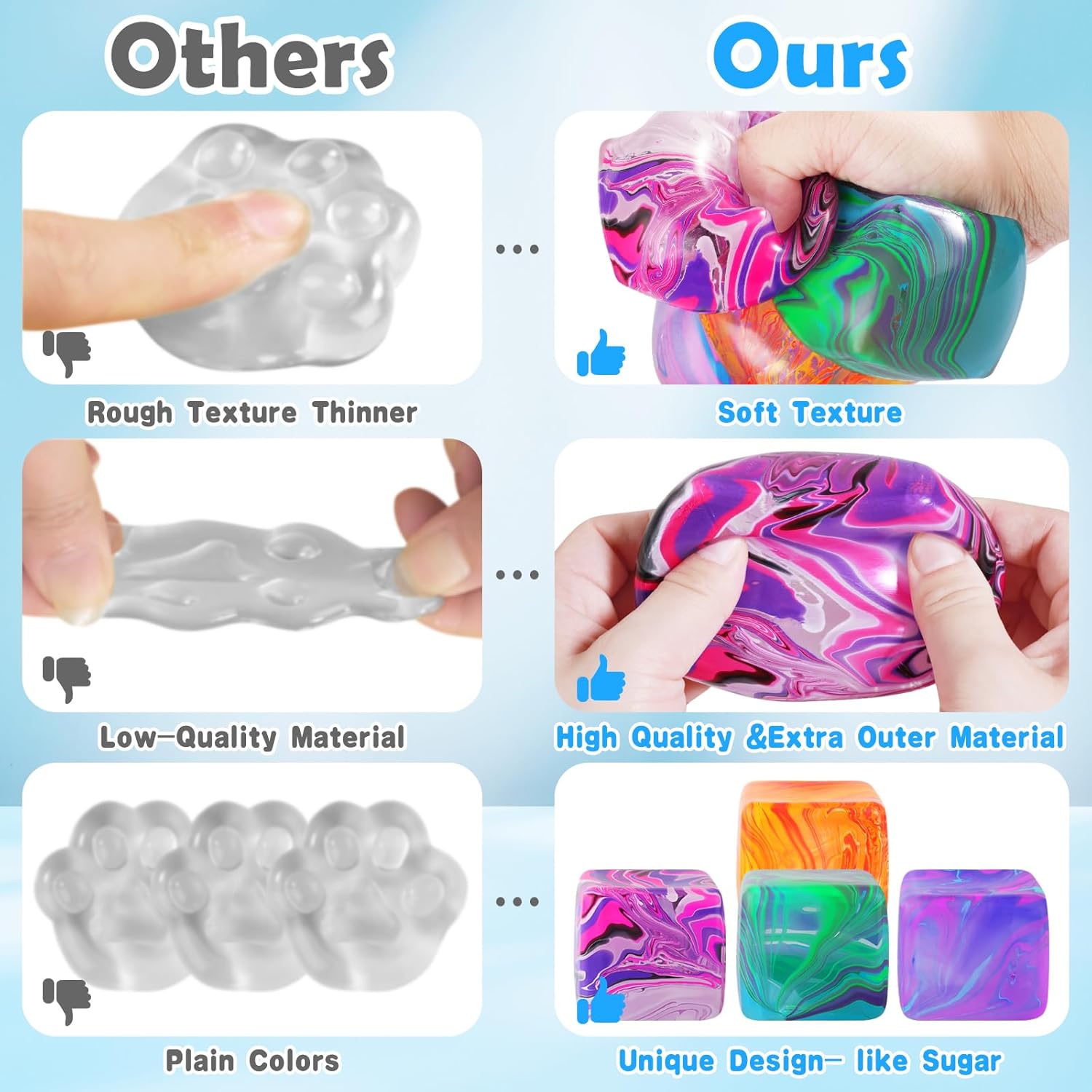 Fidget Toys Squishy Stress Cube, Stress Balls for Kids Adults Squishies Stress Relief, Ice Squishy Cube Sugar Balls, Sensory Toys for Kids with Autism, Fidgets for Classroom Prize Toys (Orange) - Image 6