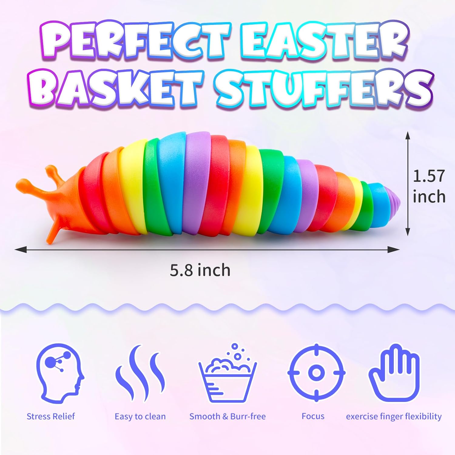 Cevioce 3PCS Slug Fidget Toys Bulk, Toddler Christmas Stocking Stuffers for Kids 3+ Sensory Figette Worm for Adults Stress Relief for Autism ADHD Autistic Caterpillar Travel Toys Gifts for Boys Girls - Image 3