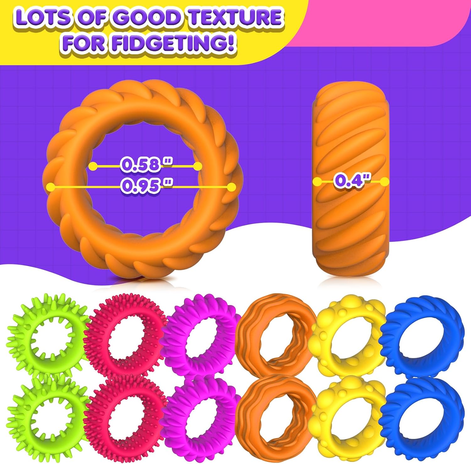 Fidget Toys Sensory Rings for Kids: Fidget Ring 18 Pack - Sensory Toys for Kids with Autism - Quiet Anxiety Fidgets Bulk for Classroom Prize - Image 5