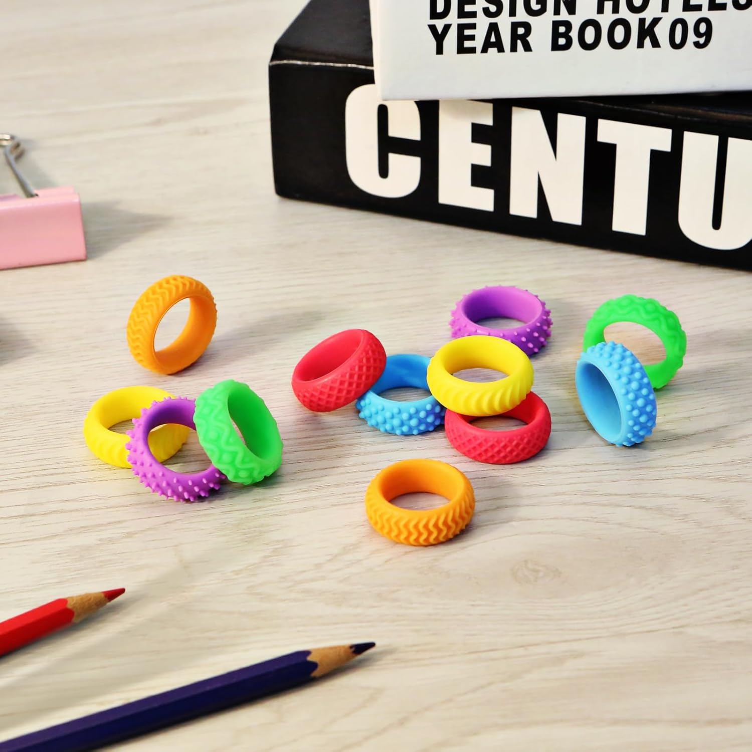 Sensory Toys Fidget Rings for Kids - 18 Pcs Chewable Silicone Quiet Classroom Fidget Toys Bulk, Spiky Small Anxiety Relief Items for ADHD Autism - Image 7