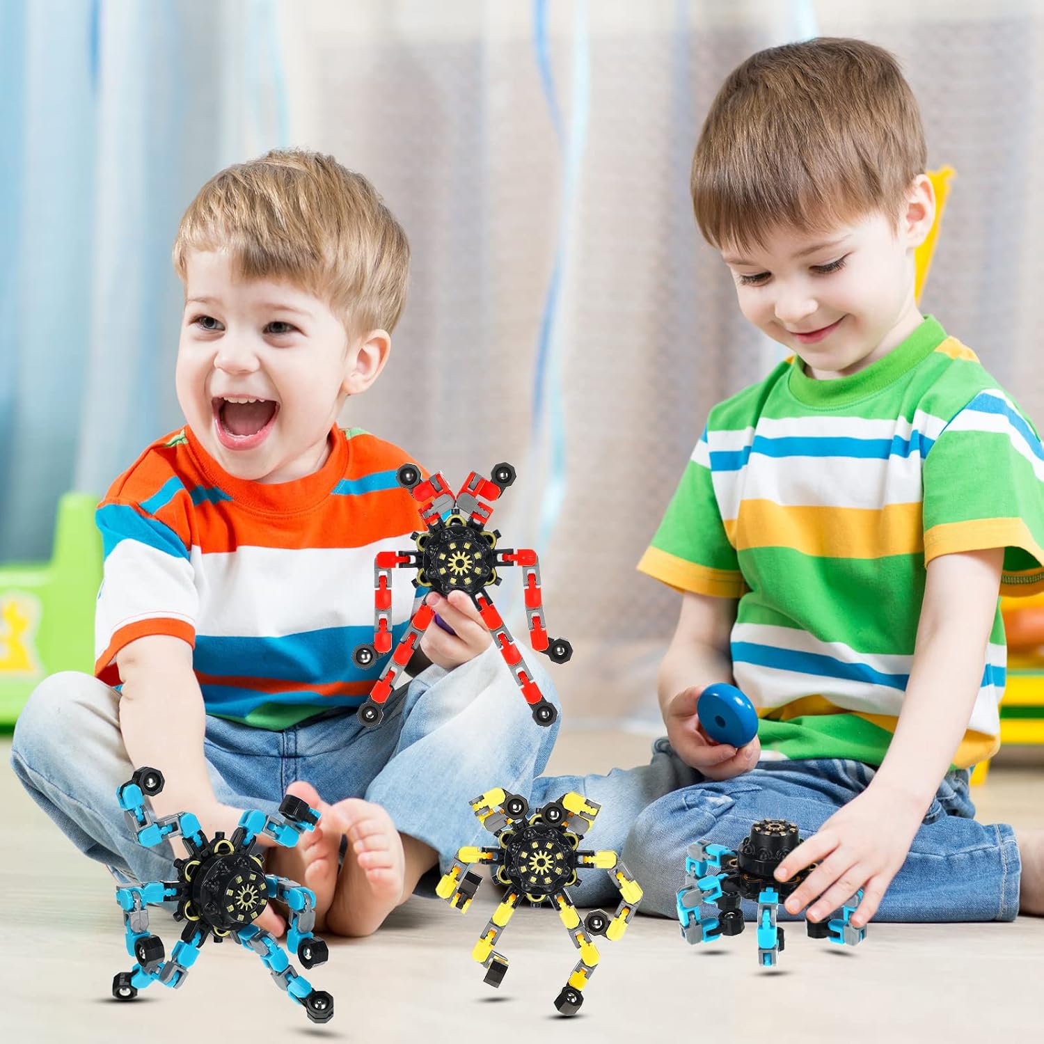 100 Pcs Funny Sensory Fidget Toy Bulk Transformable Chain Robot Finger Toys Fidget Spinners Stress Relief Fingertip Gyro Deformable Mechanical Spiral Spinner for Adult Kids ADHD(Classic) - Image 7