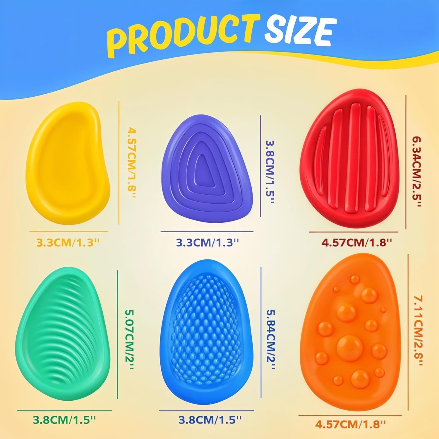 6-Pack Sensory Fidget Stones for Kids – Textured Soft Worry Toys for Autism, Calming Stress Relief for Students & Anxiety, Small Classroom Prizes & Party Favors - Image 6