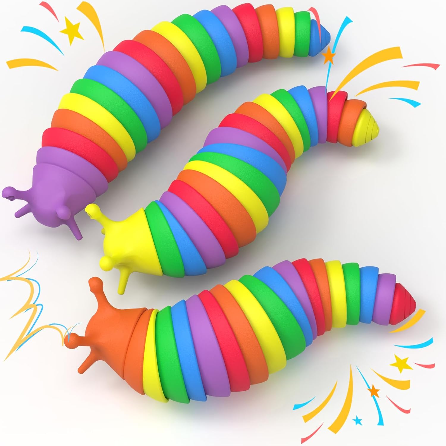 Cevioce 3PCS Slug Fidget Toys Bulk, Toddler Christmas Stocking Stuffers for Kids 3+ Sensory Figette Worm for Adults Stress Relief for Autism ADHD Autistic Caterpillar Travel Toys Gifts for Boys Girls - Image 2
