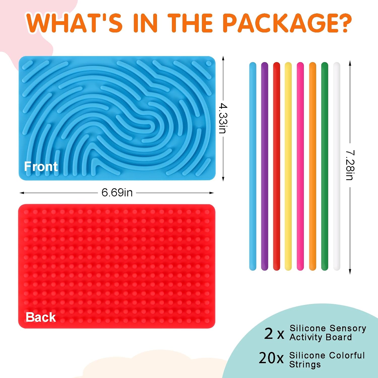 2pcs Sensory Activity Board, Double-Sided Silicone Fidget Toys for Kids 3+ & Adults, Sensory Toys for Anxiety, ADHD, Autism, Calming, Includes Travel Bag & 20 Strings, Red & Blue - Image 6