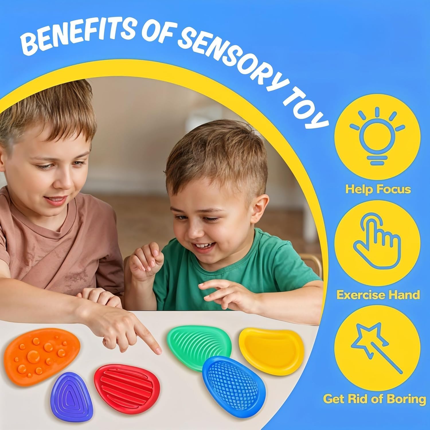 6-Pack Sensory Fidget Stones for Kids – Textured Soft Worry Toys for Autism, Calming Stress Relief for Students & Anxiety, Small Classroom Prizes & Party Favors - Image 8