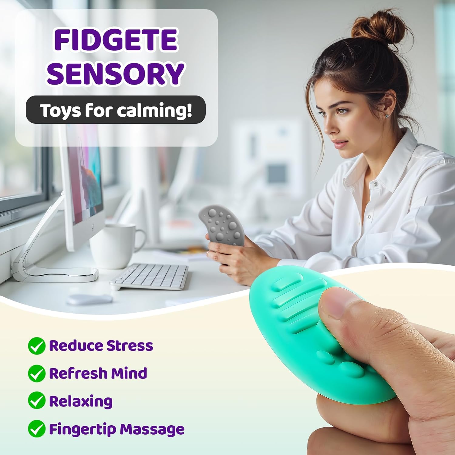 Fidget Toys Worry Stones for Anxiety:6 Pack Sensory Toys for Stress-Silent Fidget Stones-Autism Special Needs Stress Relief Silicone Pressure Relieving-Classroom Prizes-Pop it Party Favors for Kids - Image 7