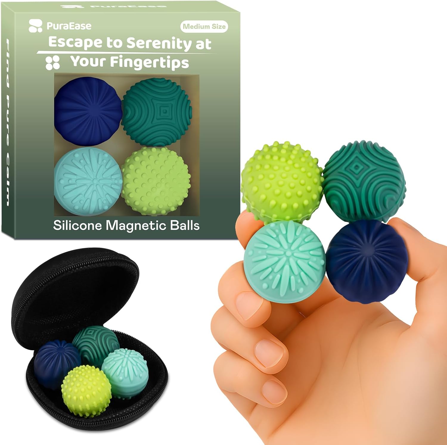 Magnetic Sensory Fidget Balls – 4PC Medium Weighted Textured Silicone Stress Relief Toys for Adults & Teens with ADHD, Autism, Anxiety – Quiet Magnet Fidgets for Desk, Travel, Office & Gifts - Image 2