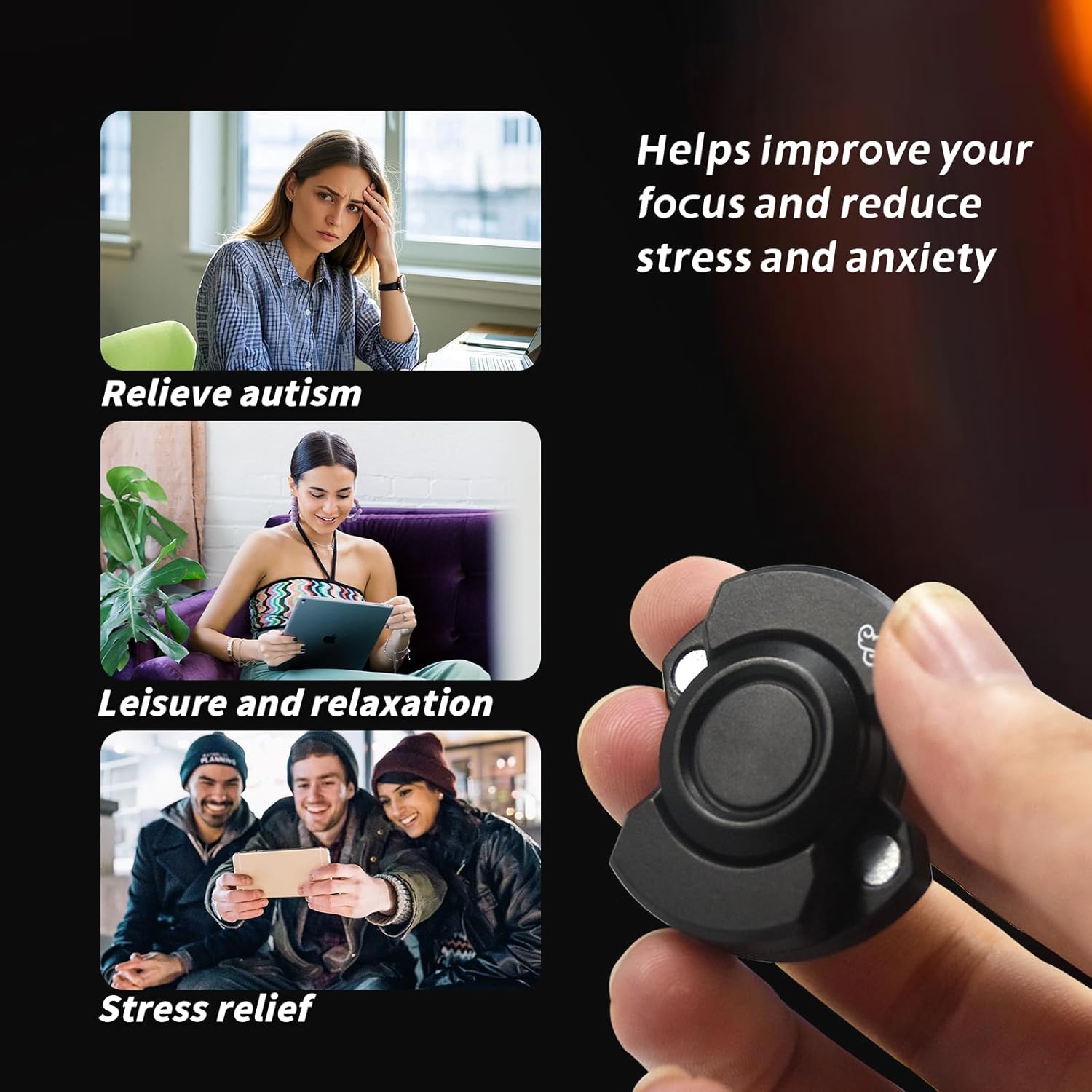 Metal Fidget Toys Adults 3 in 1-Slider/Spinning/Clicker Haptic Stress Relief Anxiety Autism ADHD EDC Toys Cool Gadgets--Black - Image 7