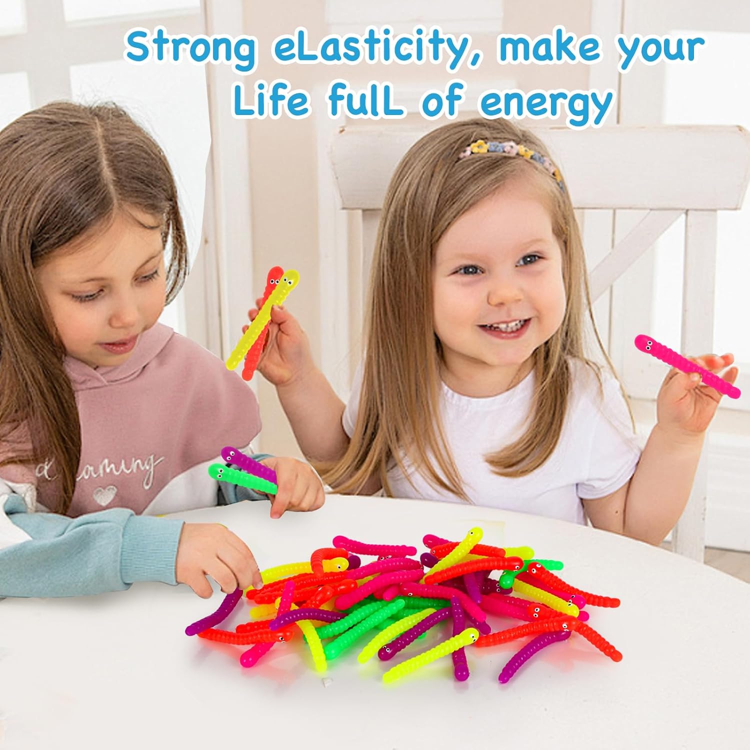 50 PCS Stretchy Fidget Toys Colorful Stretchy Strings,Sensory Fidget Worm Stretch Toys for Kids, Stocking Stuffers Party Favors for Boys and Girls Classroom Prizes, Pinata Fillers,Goodie Bag Stuffers - Image 6