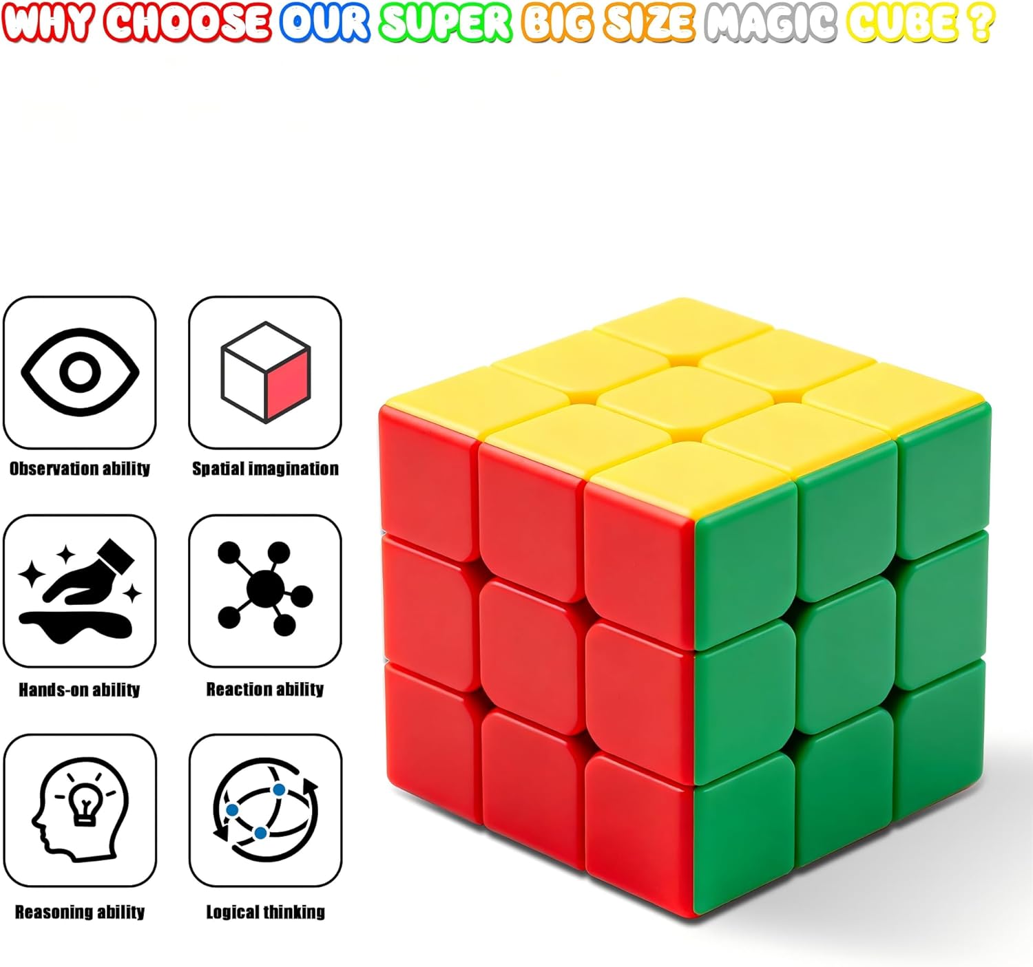 Giant Magic Cube, 18CM Big 3x3 Speed Cube Color-Matching 3D Sensory Puzzle Box Super Large Birthday Christmas Stocking Stuffers Gift for Kids Adults Fidget Toy Brain Teasers Cubing Classroom Speed Toy - Image 10