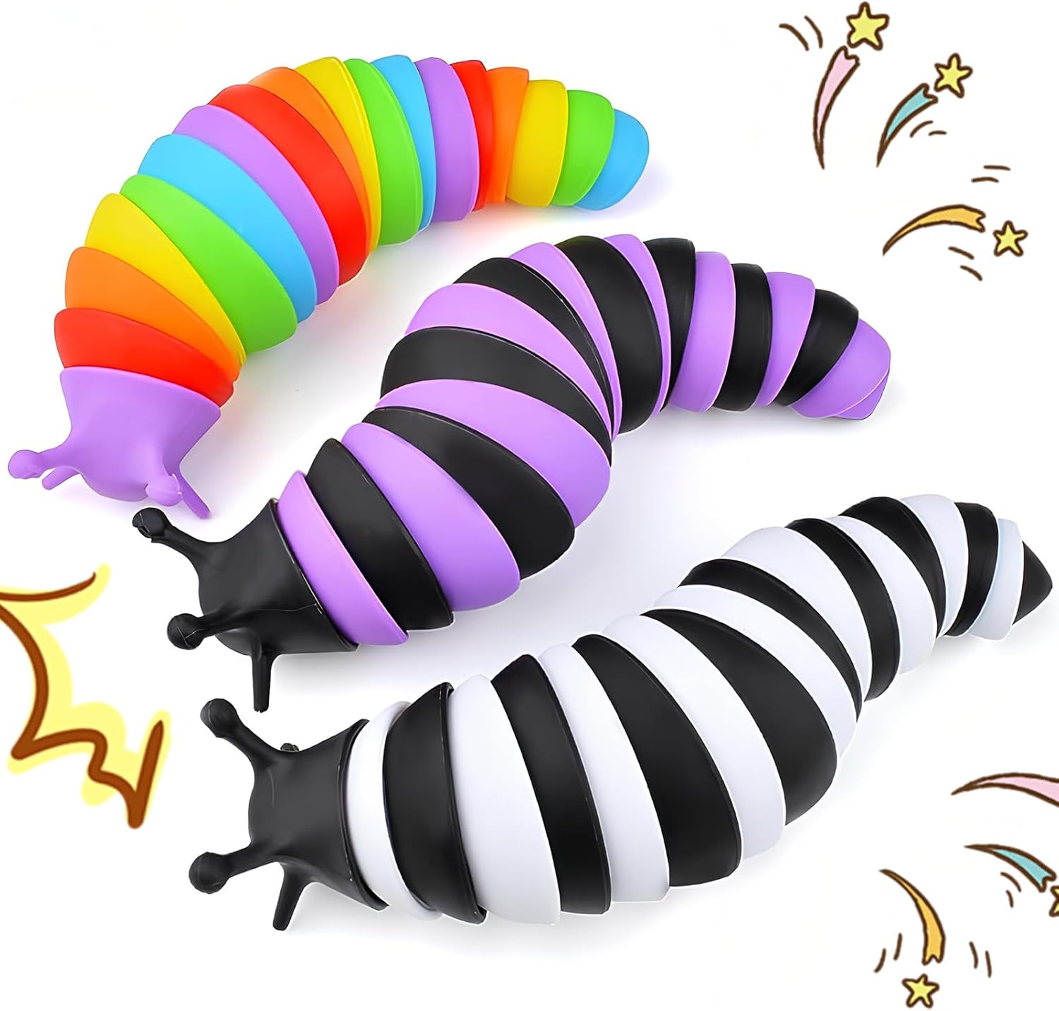 Cevioce 3PCS Slug Fidget Toys for Kids & Adults Children Toddlers Christmas Stocking Stuffers Sensory Toys for Kids 3+ Autism Toys Autistic ADHD Caterpillar Travel Toys Gifts for Kids Teens - Image 2