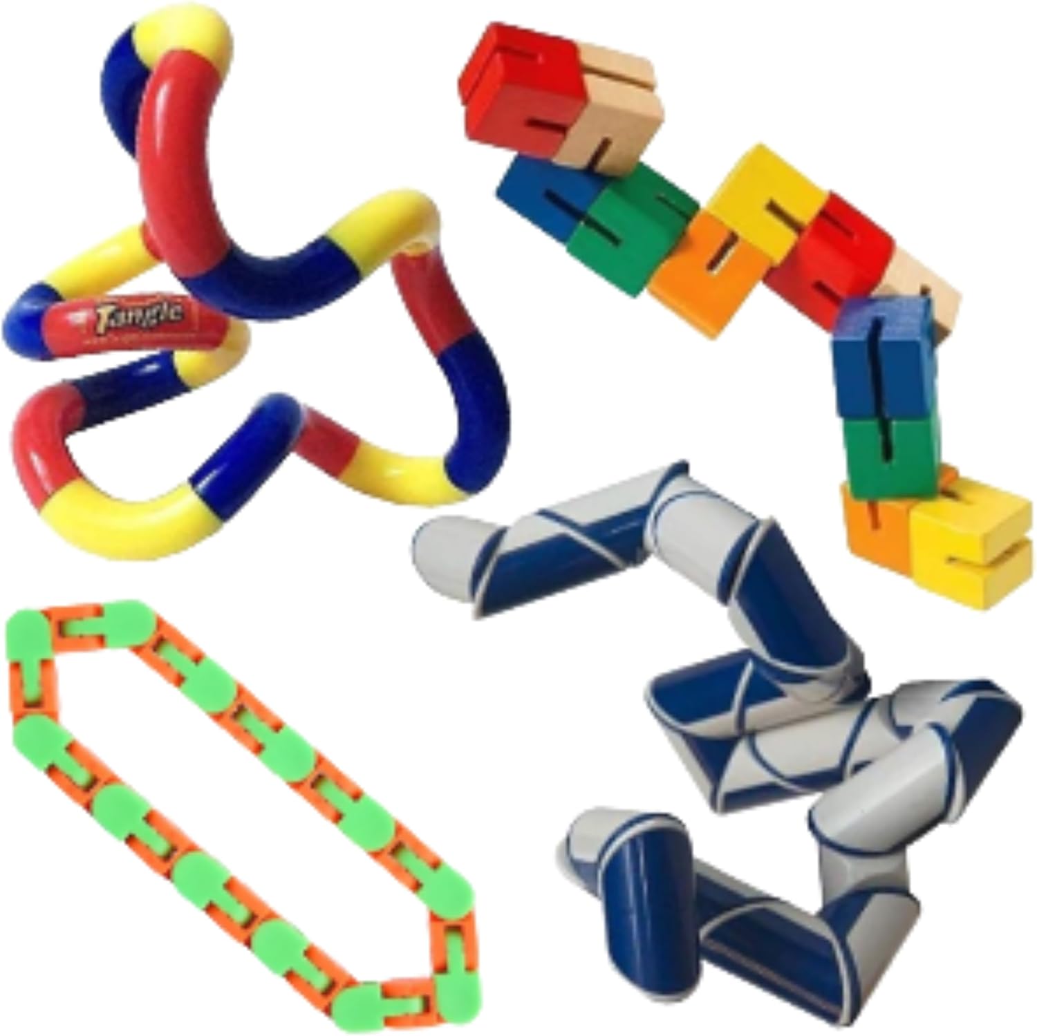 Sensory Fidget Pack Stress Reducer Anxiety Relief Toys for Focus & Calm with Tangle® Classic , Snap N Click Fidget, Wooden Fidget Blocks and Round Snake Fidget 4 Pk - Image 2