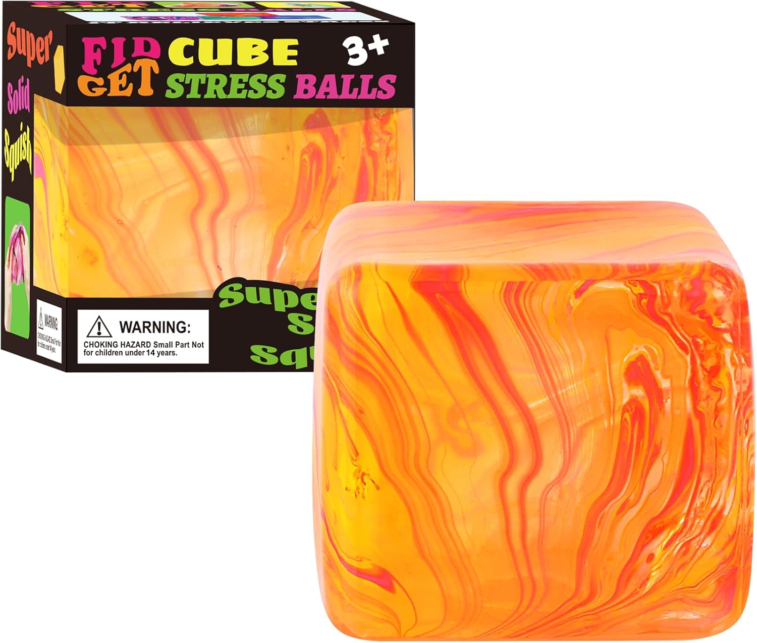 Fidget Toys Squishy Stress Cube, Stress Balls for Kids Adults Squishies Stress Relief, Ice Squishy Cube Sugar Balls, Sensory Toys for Kids with Autism, Fidgets for Classroom Prize Toys (Orange) - Image 2