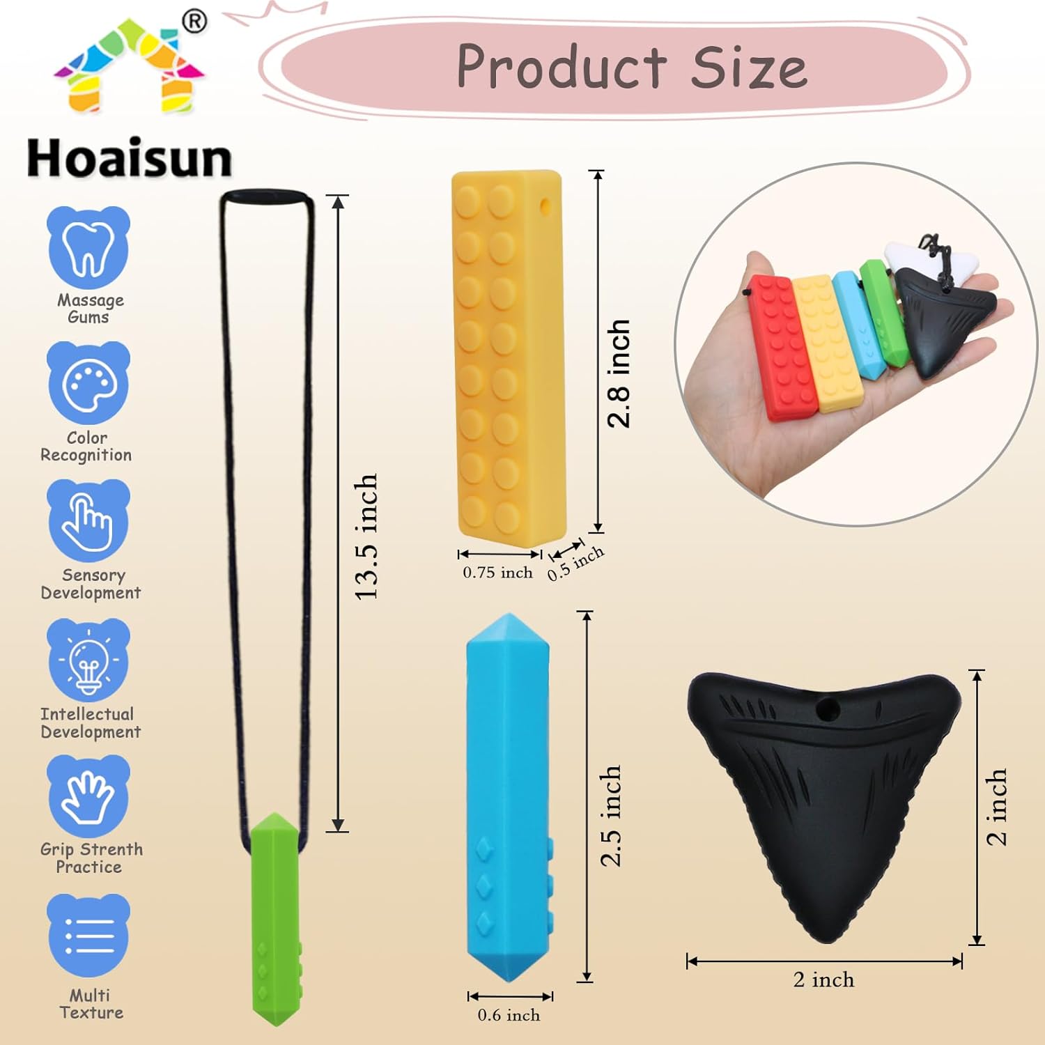 Chewy Necklaces for Sensory Kids, 6 Pack Chew Necklaces for Sensory Boys and Girls with Autism, ADHD, SPD, Chewing, Biting, Silicone Oral Sensory Chew Teething Toys for Adults Reduce Anxiety Fidget - Image 5