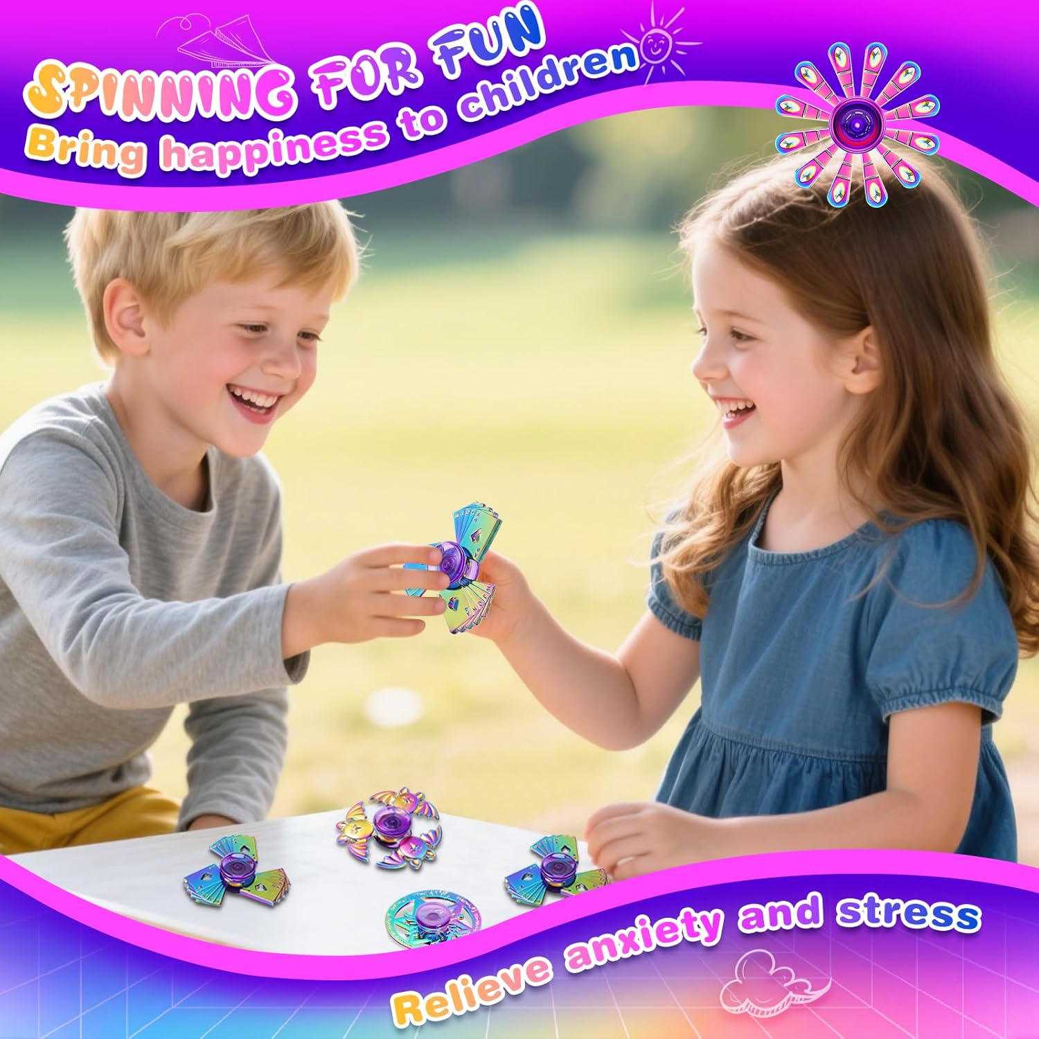 6-Pack Metal Fidget Spinner Toys for Kids and Adults – Durable Rainbow Finger Toys for Focus, Stress Relief, ADHD & Anxiety – Premium Hand Spinners with Unique Designs – Great Party Favors & Gifts - Image 5