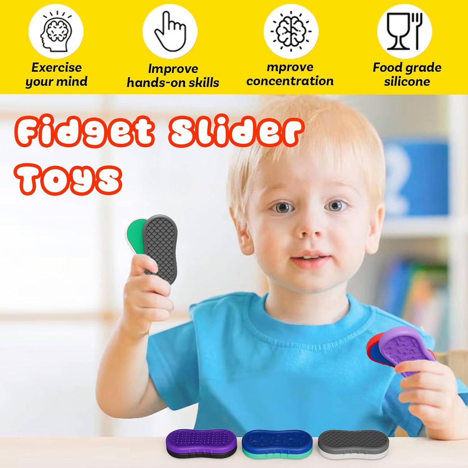 Magnetic Fidget Slider Toys for Kids & Adults - Textured Silicone Magnetic Sliders Fidgets for Autism Calming, Strongest Neodymium Magnets, Quiet Stress Relief Sensory Toy for Autism ADHD Anxiety - Image 7
