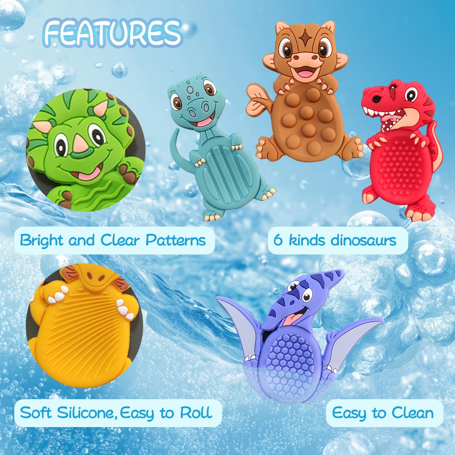 6Pack Dinosaur Sensory Fidget Toys Gifts for Kids, Soft Dino Textured for Autism Kids Calming, Stress Toys Gift for Students Classroom Special Education Must Haves Anxiety Relief Travel Essentials - Image 7